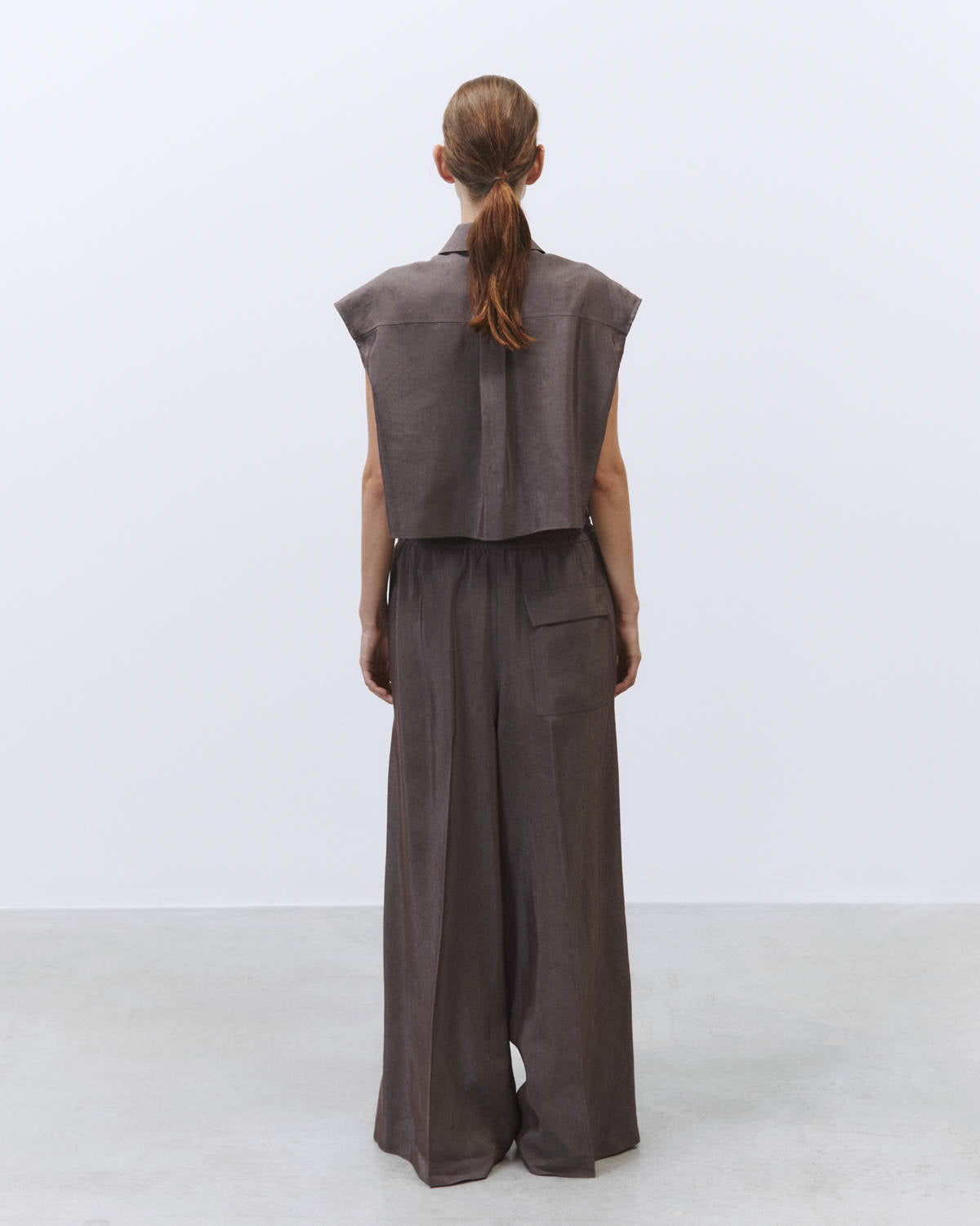 LINEN PANTS WIDE LEG Aubergine