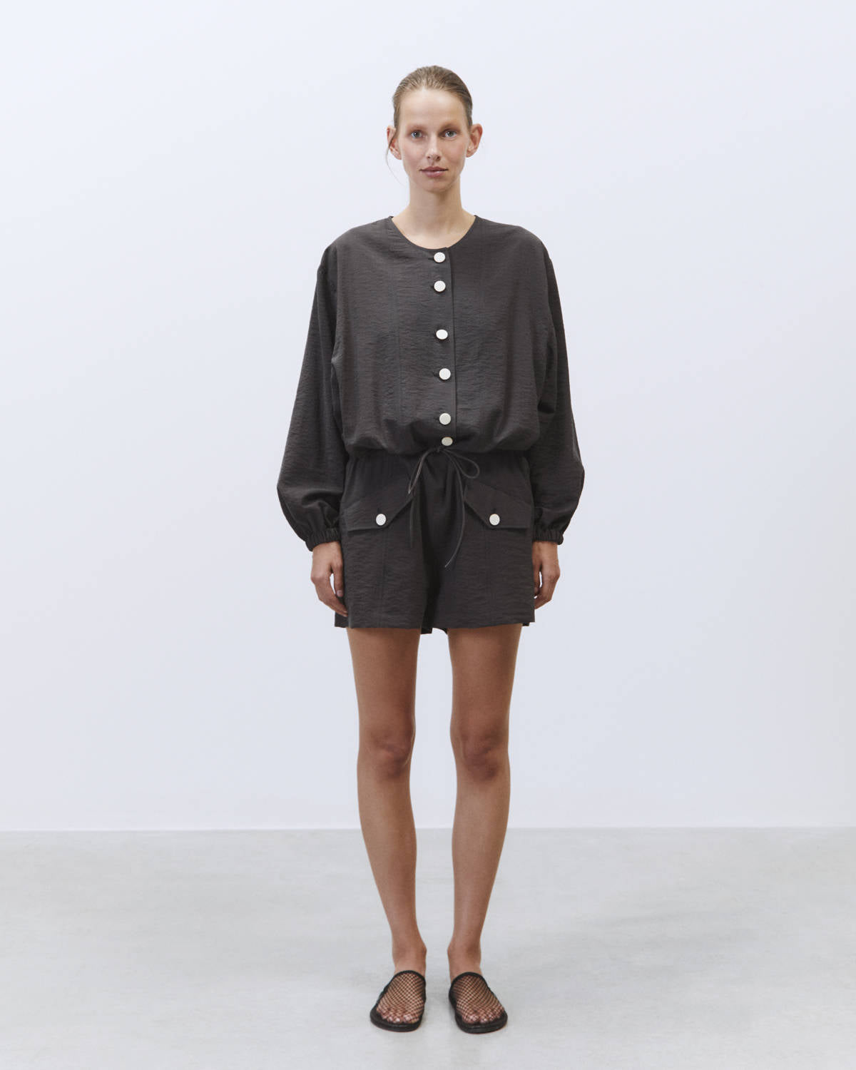SHORT SILK CANVAS SUIT Charcoal