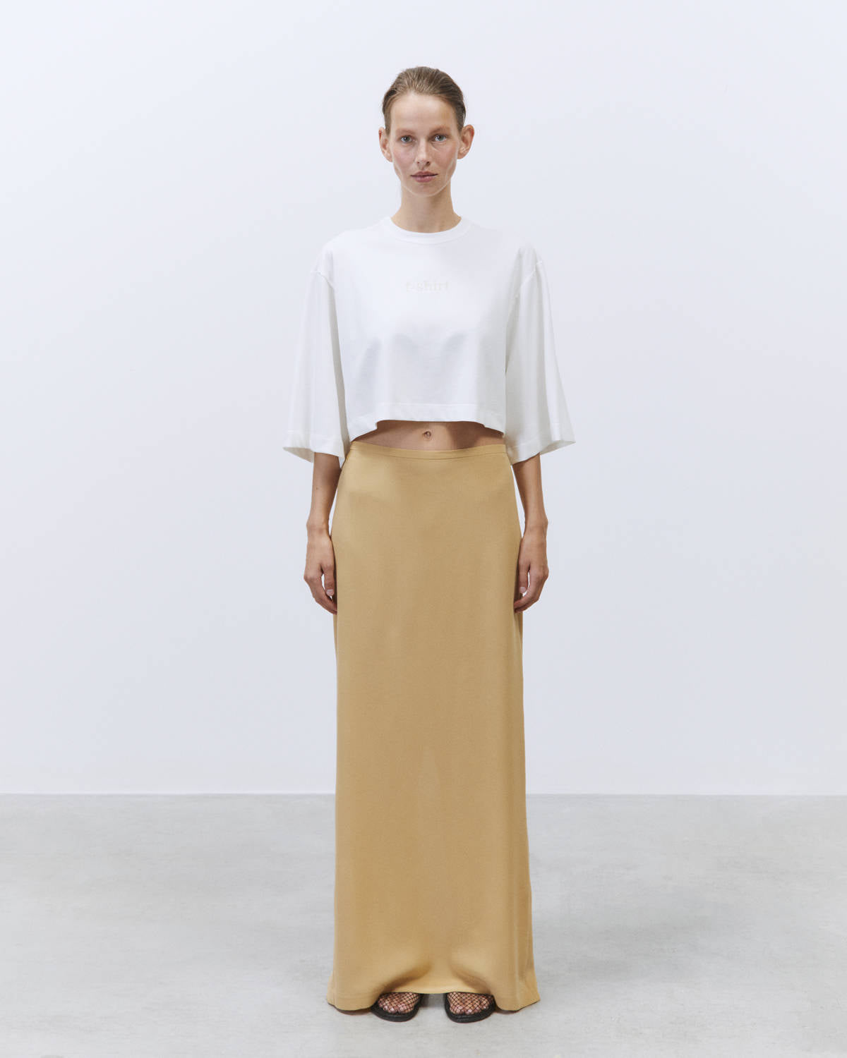 LONG SILK CREPE SKIRT Wheat