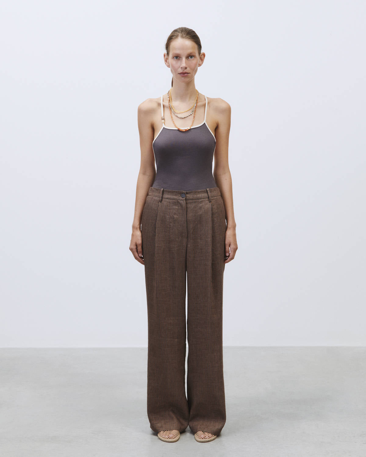 MICRO STRIPE TAILORED TROUSERS Choco
