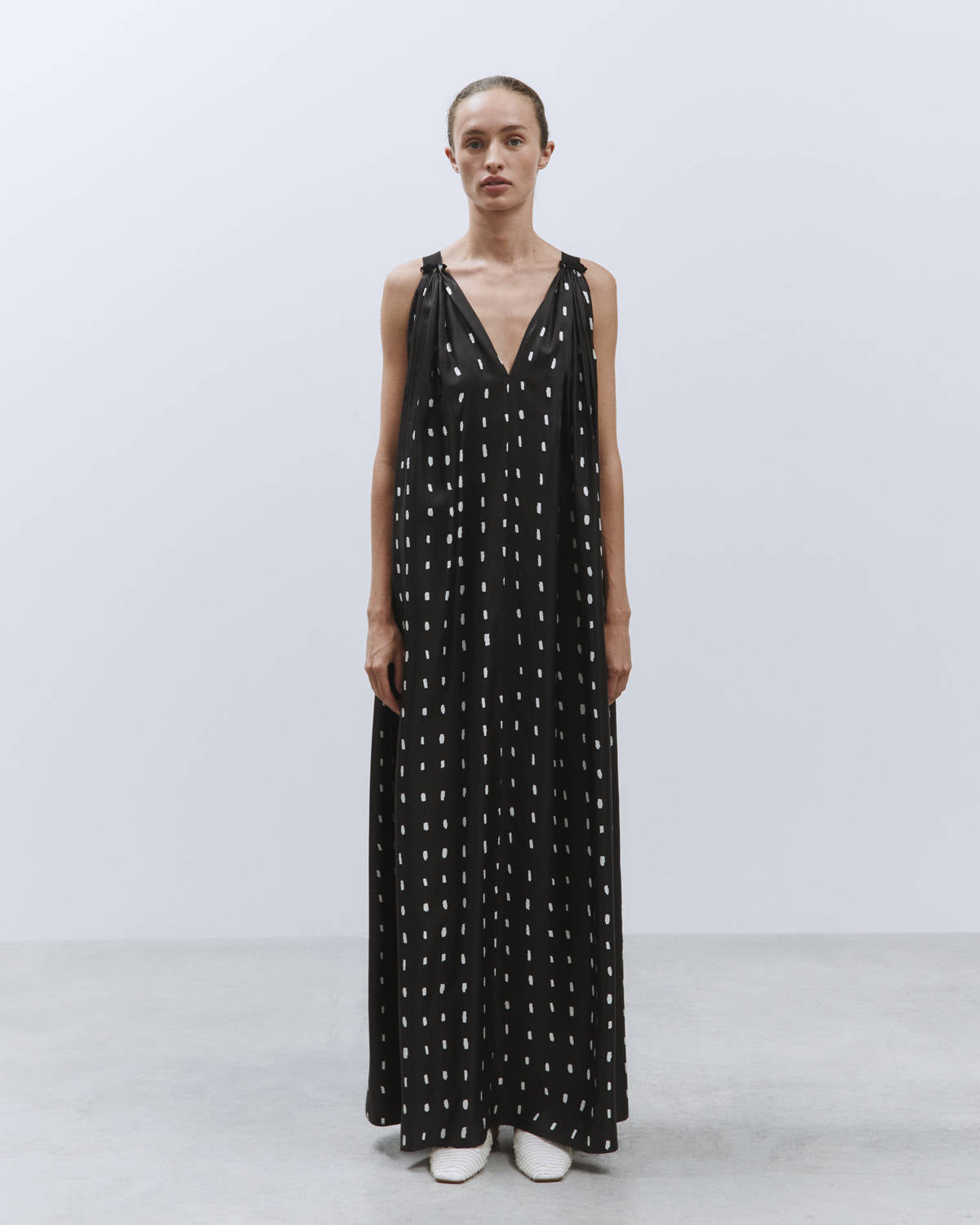 LONG DRESS PRINTED SILK Dots-black