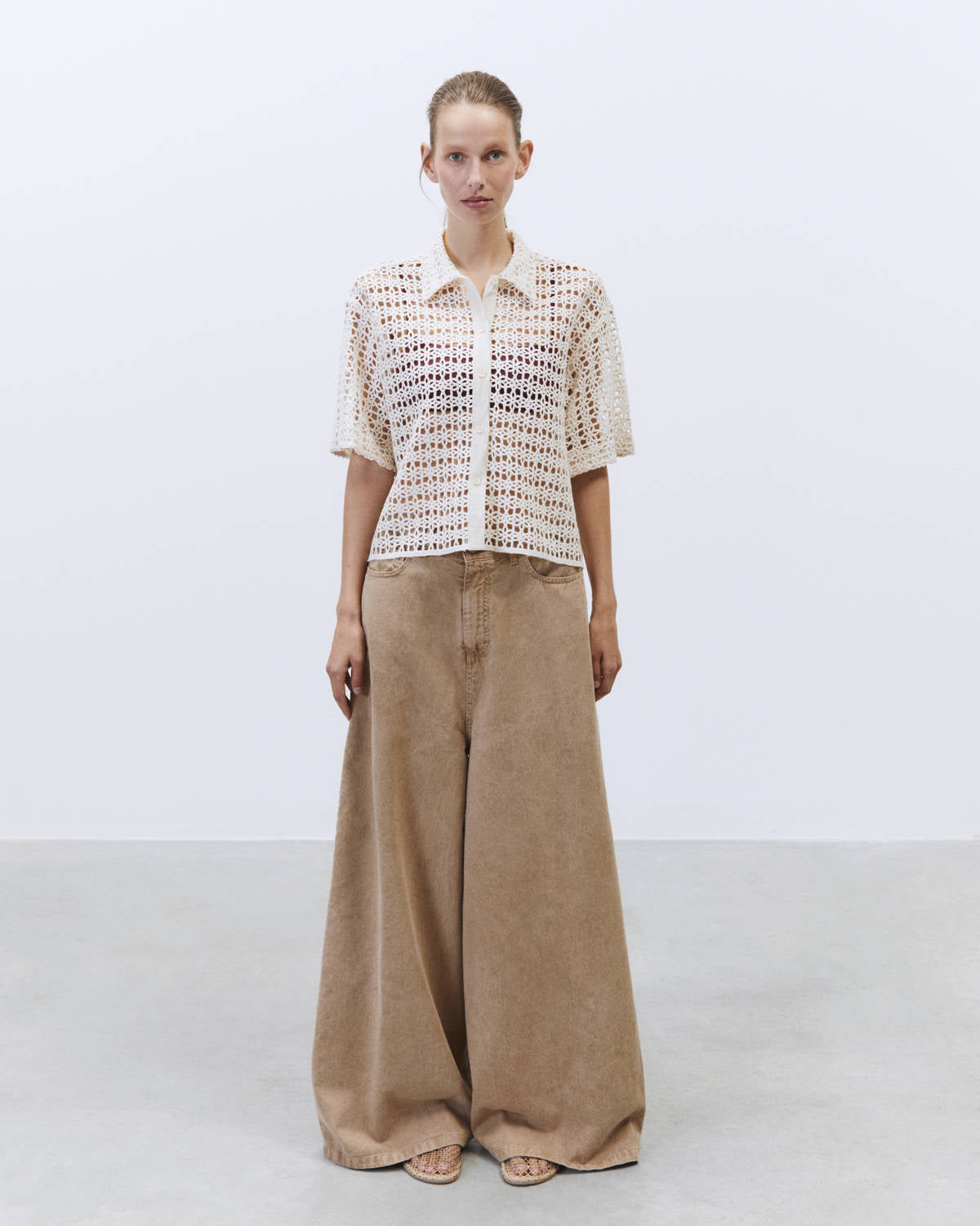 MACRAME SHIRT SHORT SLEEVE MERINGUE