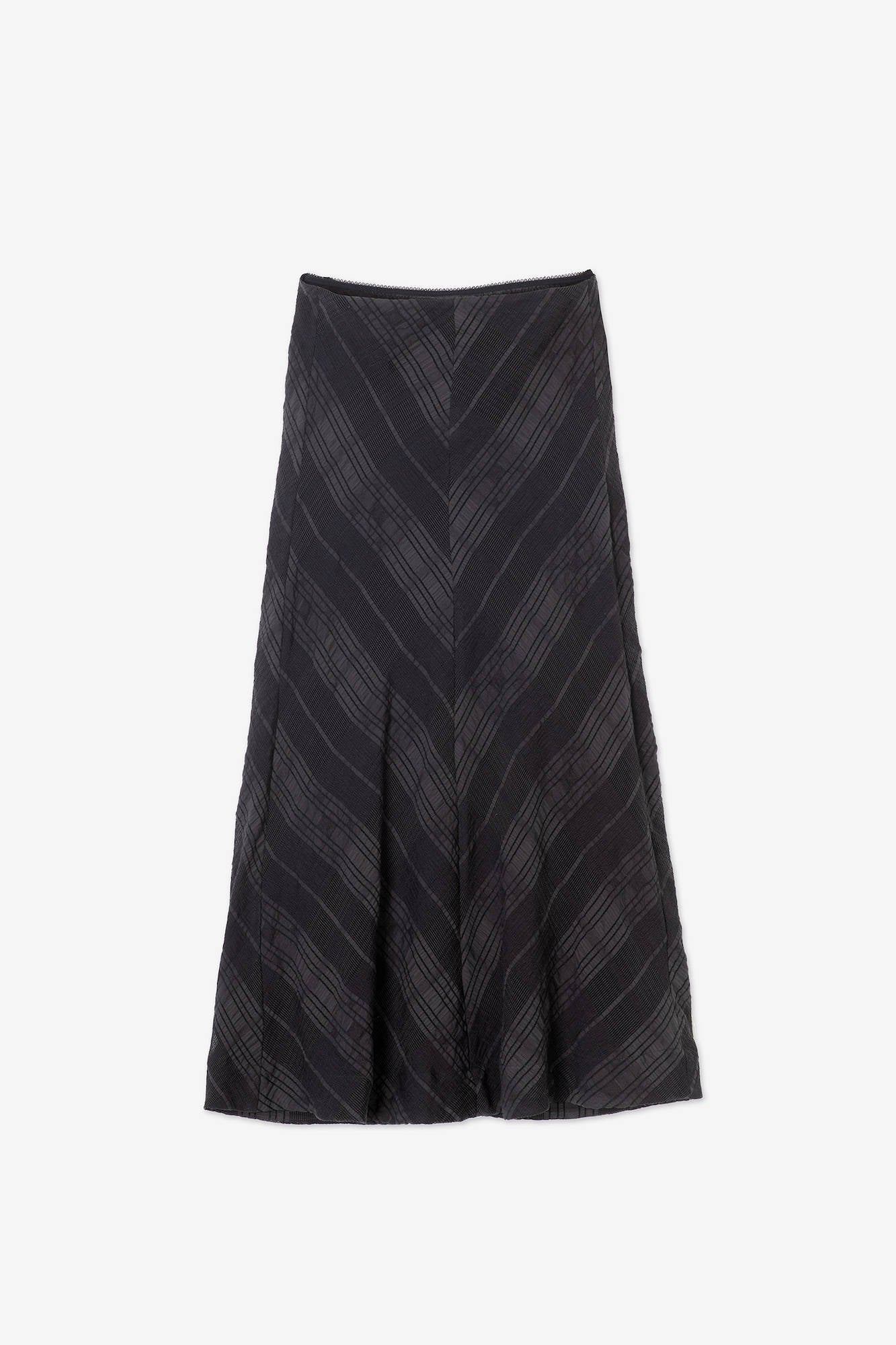 CHECK A JOUR MIDI SKIRT Black