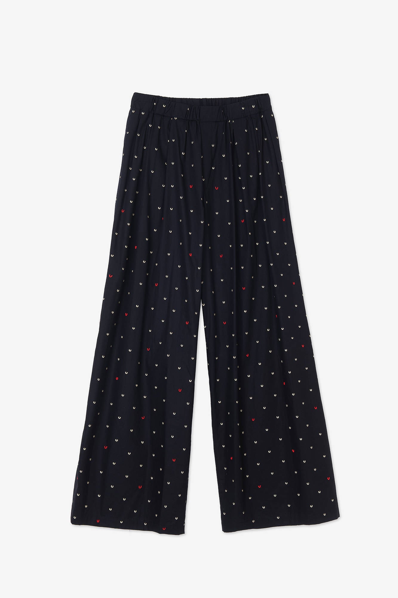 WIDE LEG POPLIN EMBROIDERED PANTS