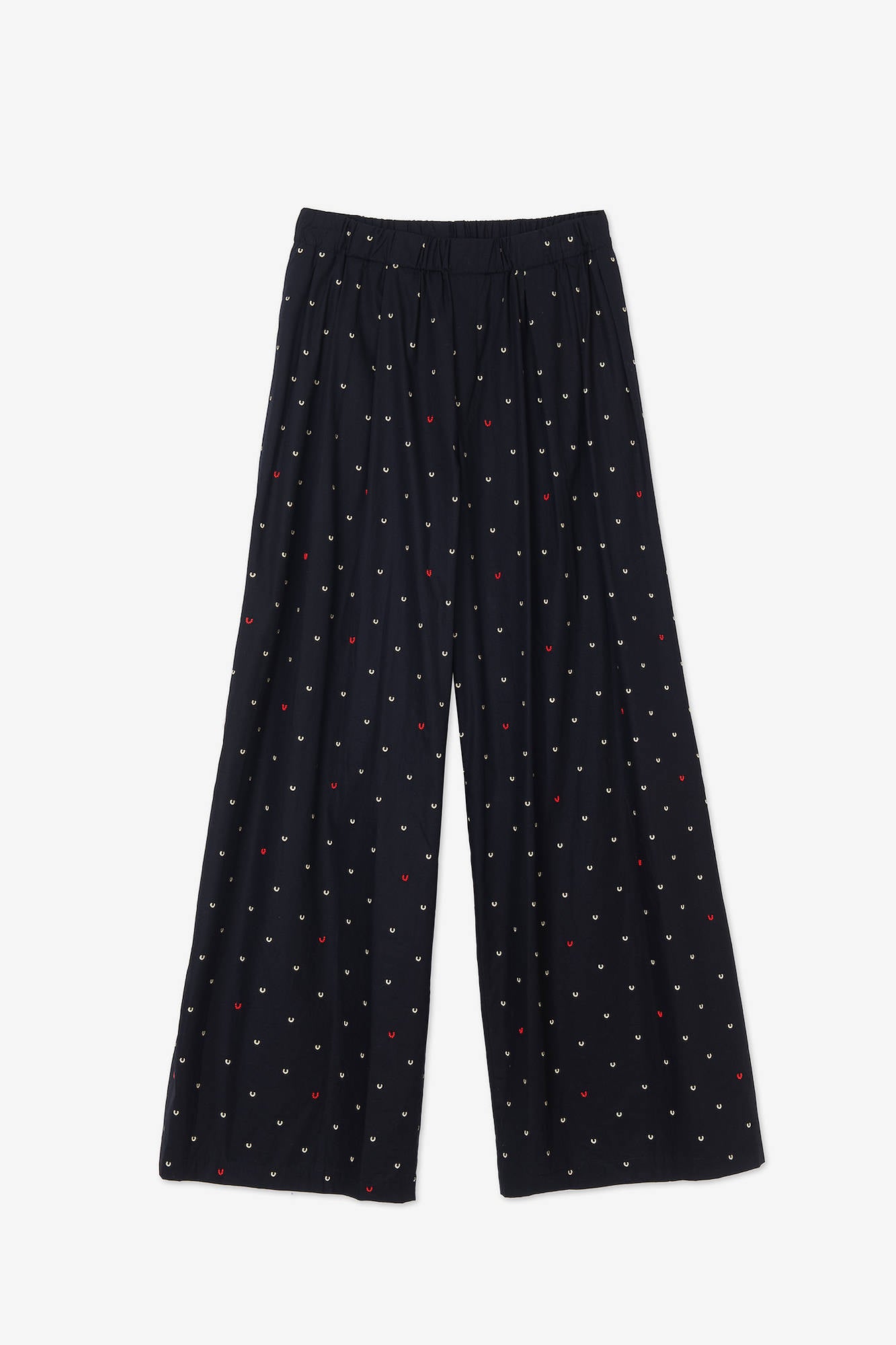 WIDE LEG POPELINE EMBROIDERED PANTS Black