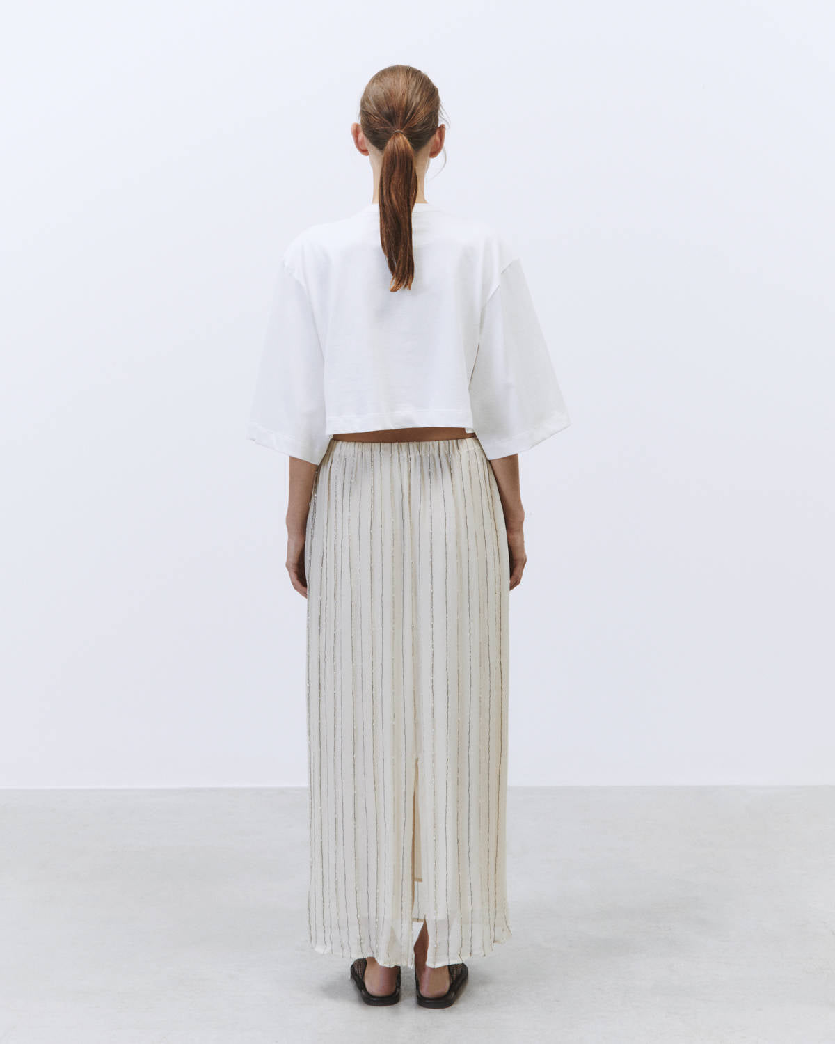 LOUNGETTE SKIRT SILK CREPONNE EMBROIDERED MERINGUE