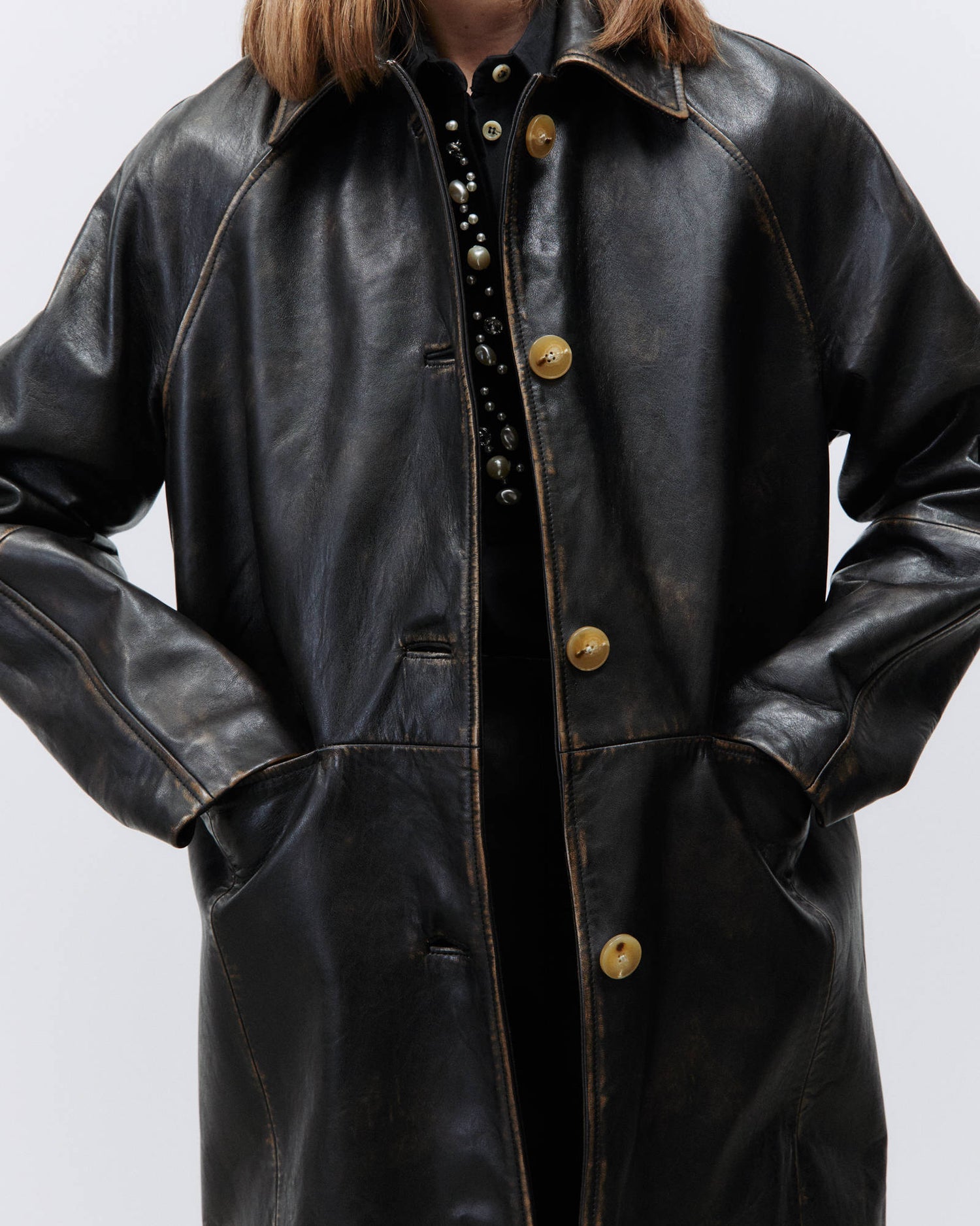 LONG TRENCH COAT IN VINTAGE EFFECT LEATHER