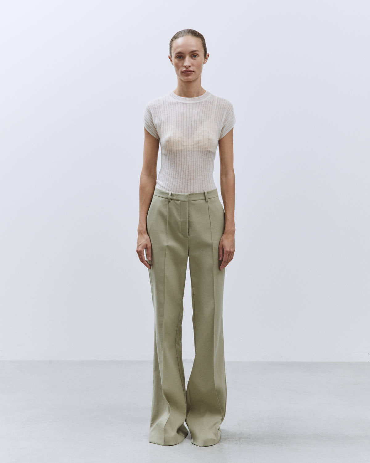 STRETCH FLARED LEG TROUSERS