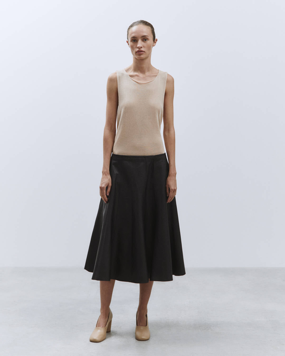 VINTAGE EFFECT LEATHER PANEL SKIRT Black
