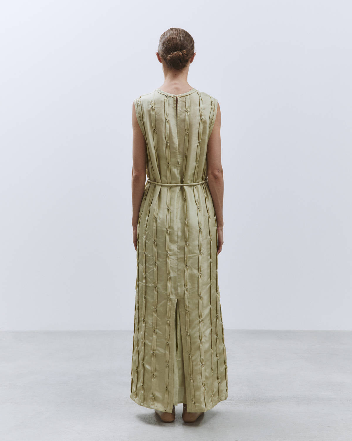 LONG DRESS EMBROIDERED SILK Sage