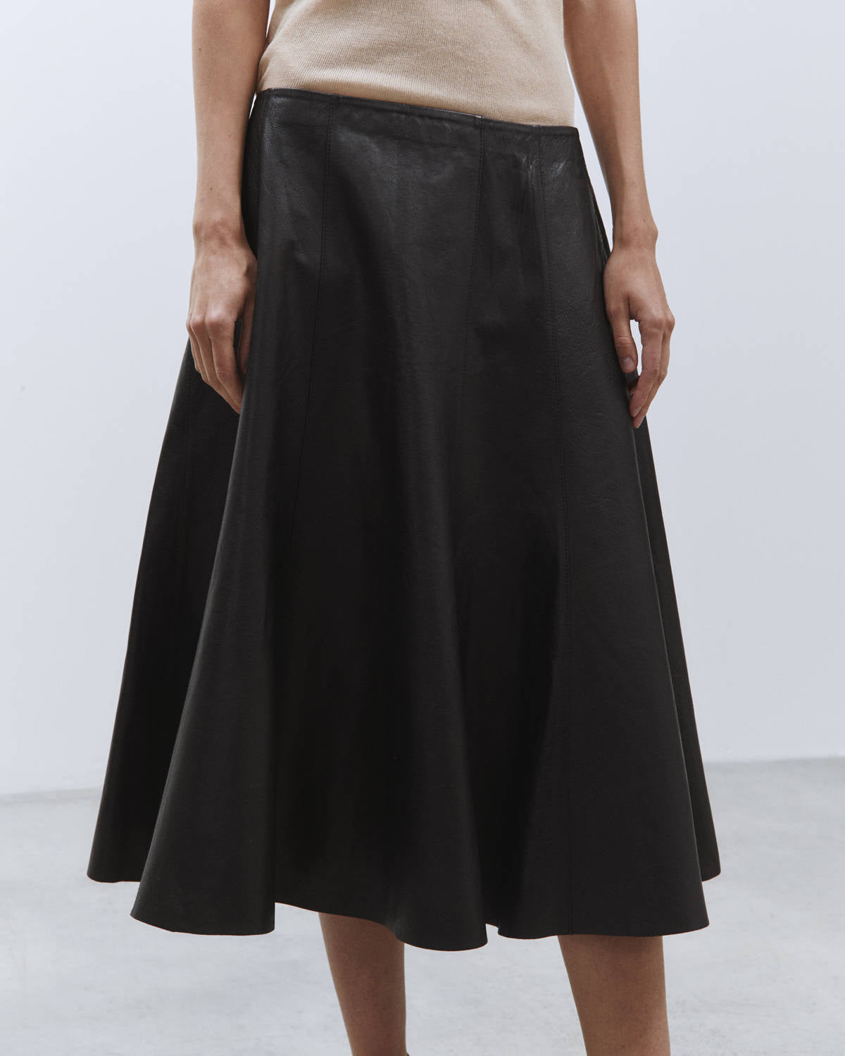 VINTAGE EFFECT LEATHER PANEL SKIRT Black