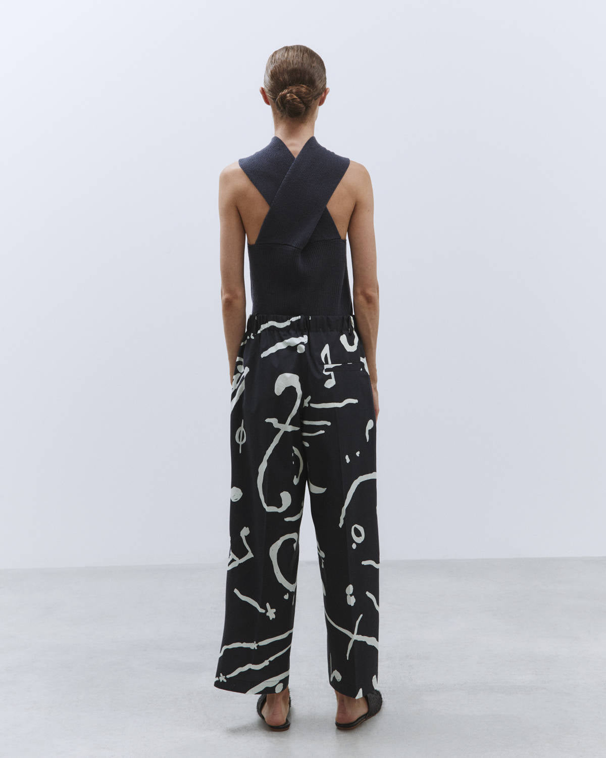 PRINTED COTTON CROPPED PANTS Black