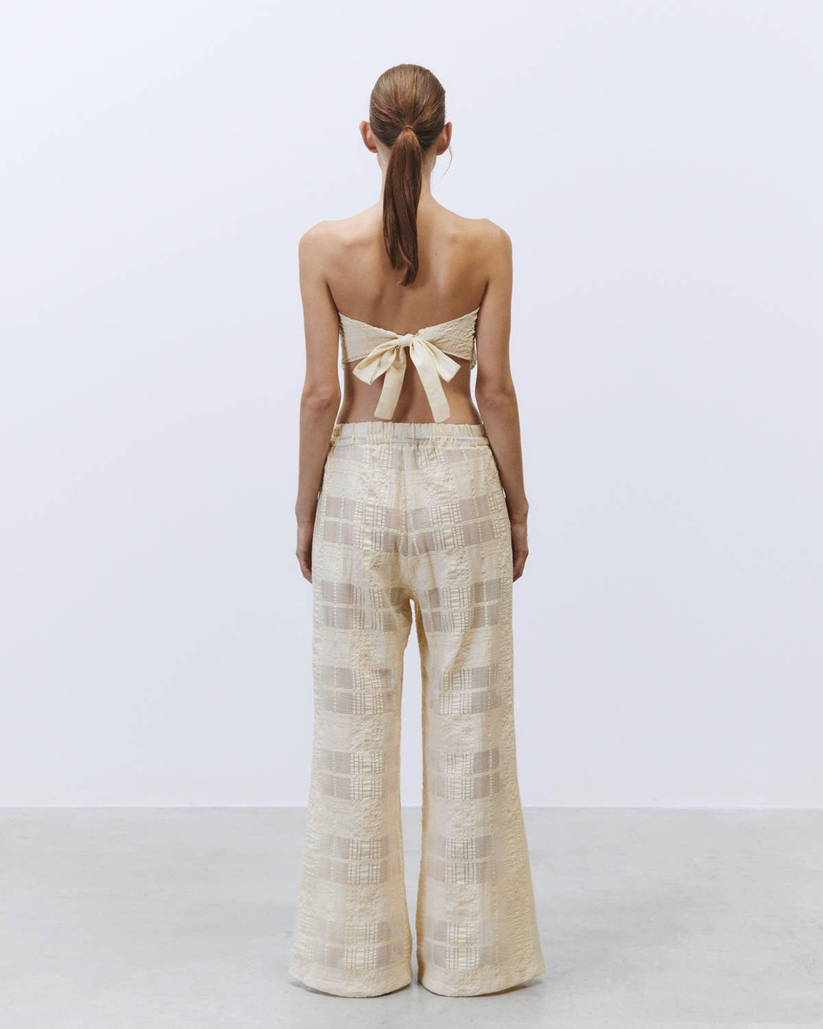 CHECK A JOUR FLARED TROUSERS Cream
