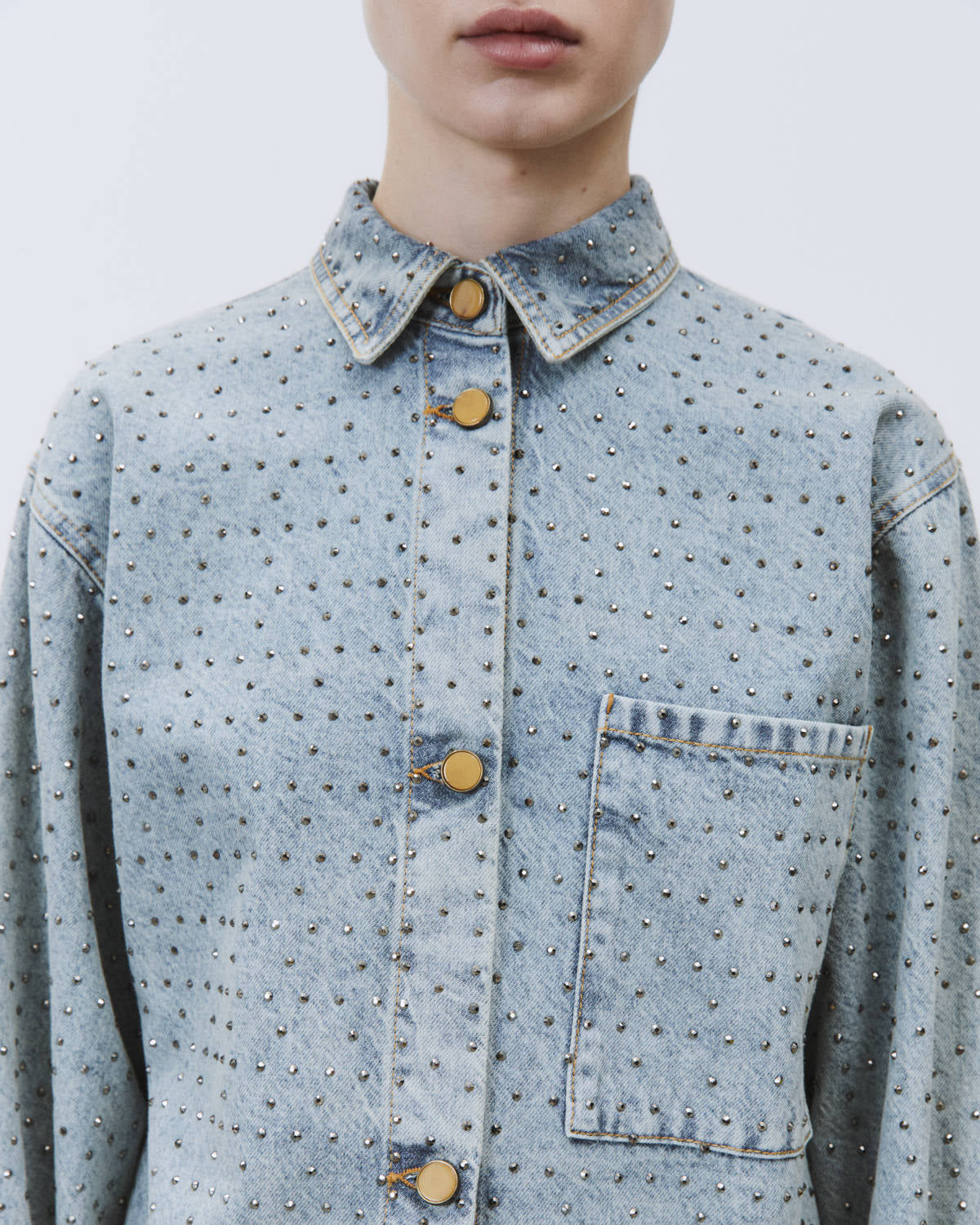 DENIM SHIRT WITH RHINESTONE APPLICATIONS