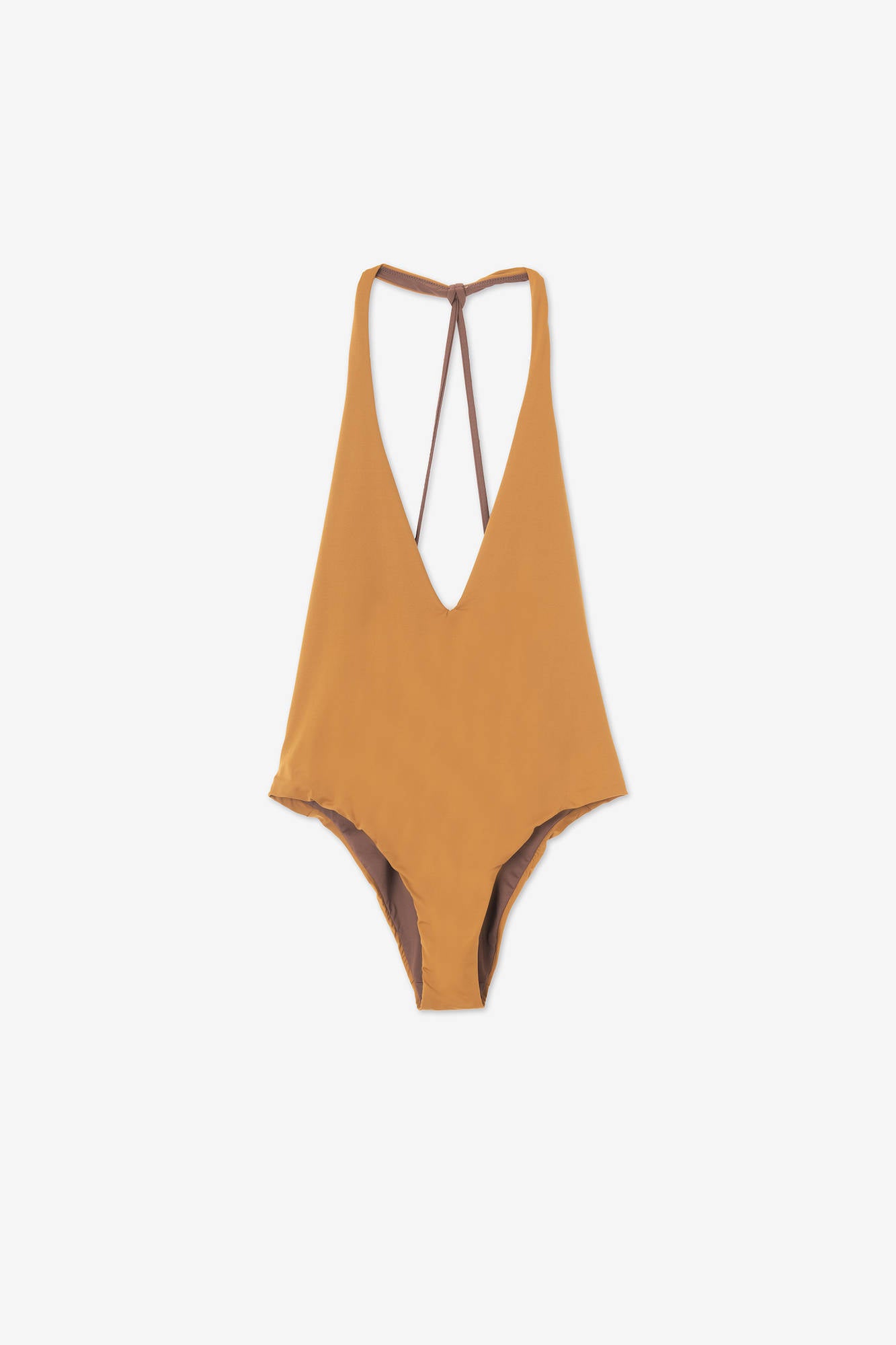 V-NECK ONE-PIECE SWIMSUIT Cognac