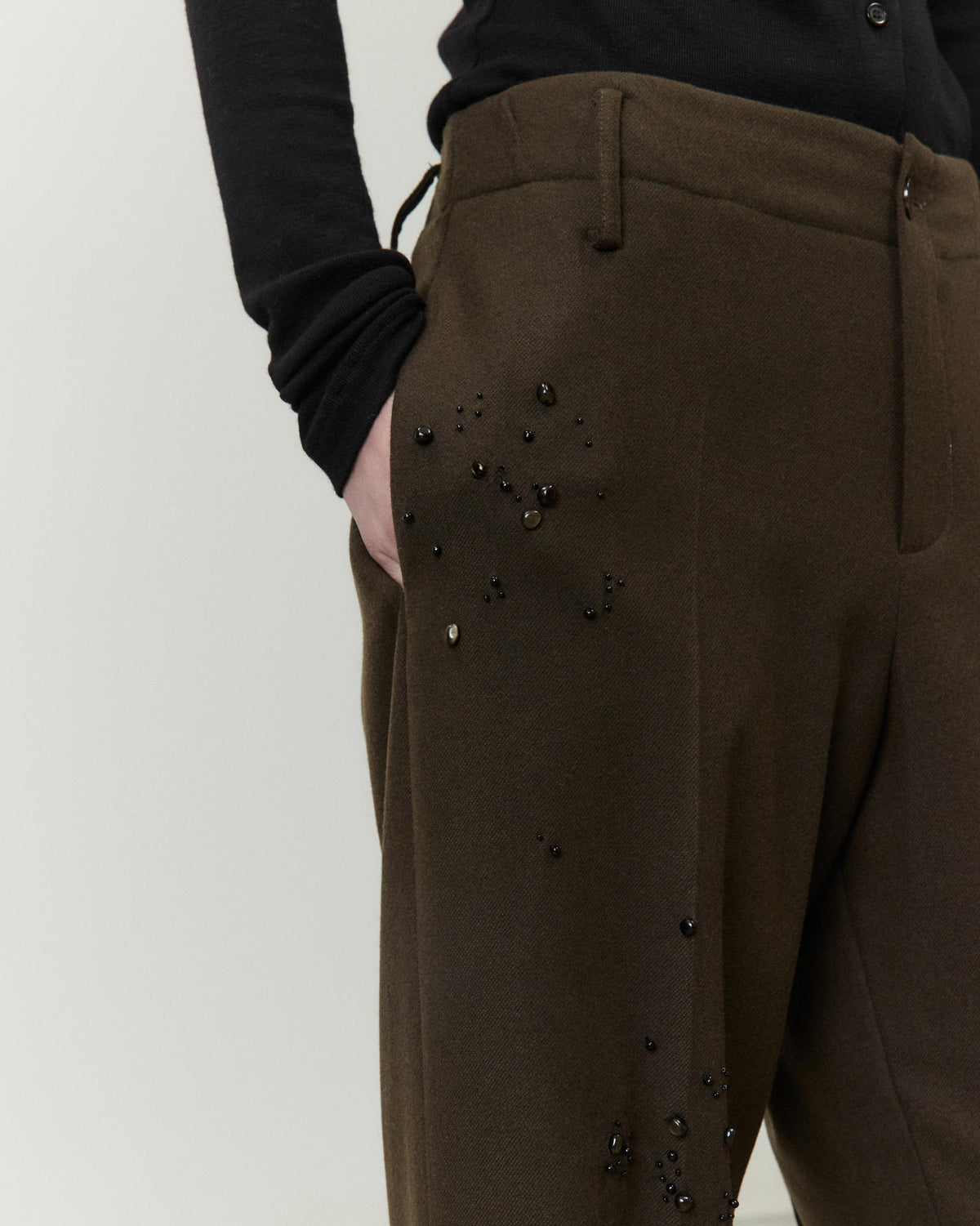 PANTALONE IN FLANELLA RICAMATO
