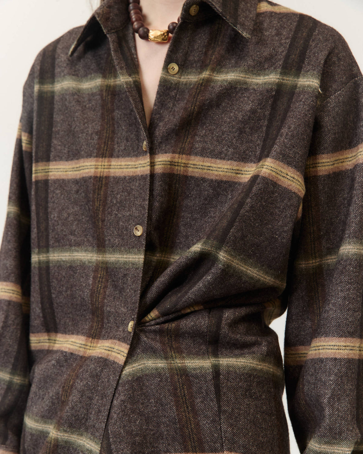 ASYMMETRIC PLAID FLANNEL SHIRT
