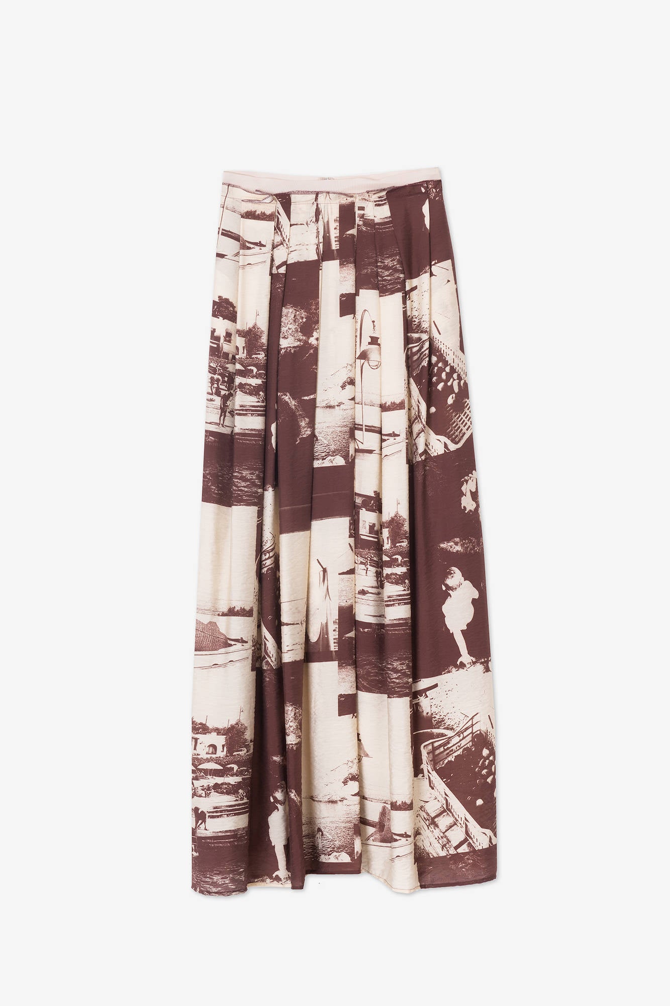 PHOTO PRINT PLEATED SKIRT Choco