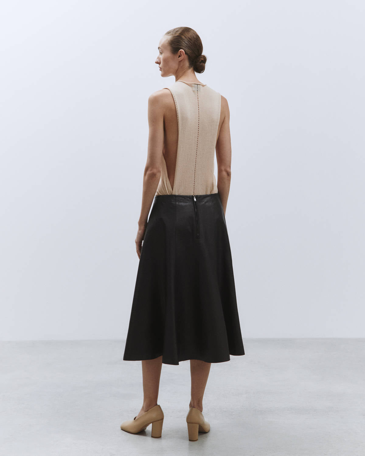 VINTAGE EFFECT LEATHER PANEL SKIRT Black