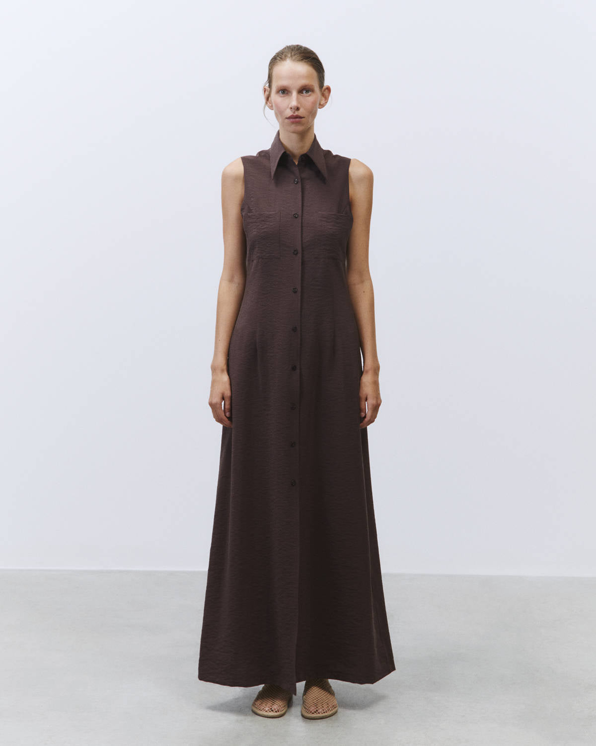 SILK CANVAS CHEMISIER DRESS Eggplant