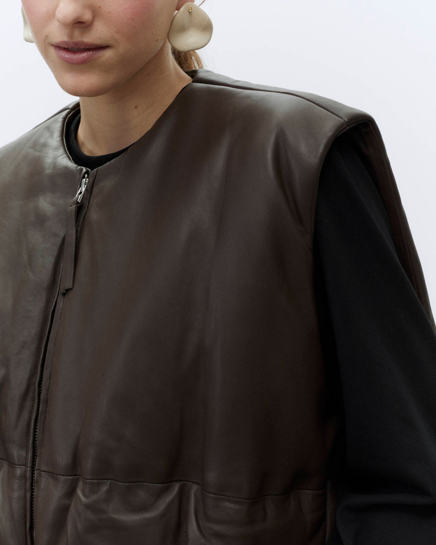 PUFFED LEATHER DOWN JACKET