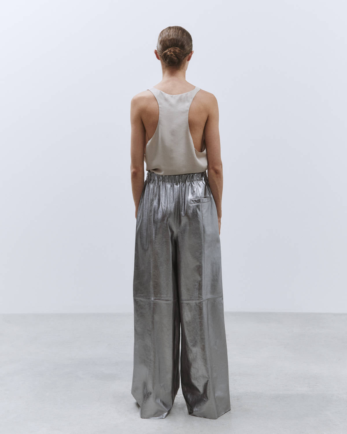 PALAZZO PANTS LEATHER SILVER Gunmetal