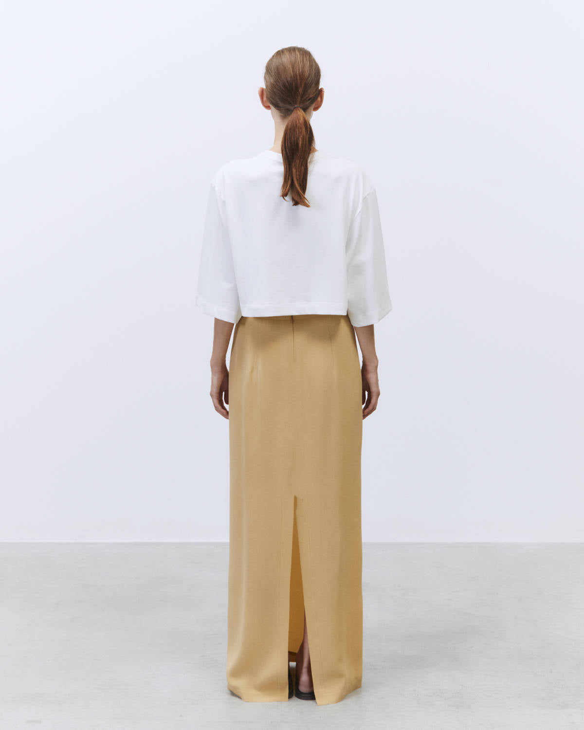 LONG SILK CREPE SKIRT Wheat