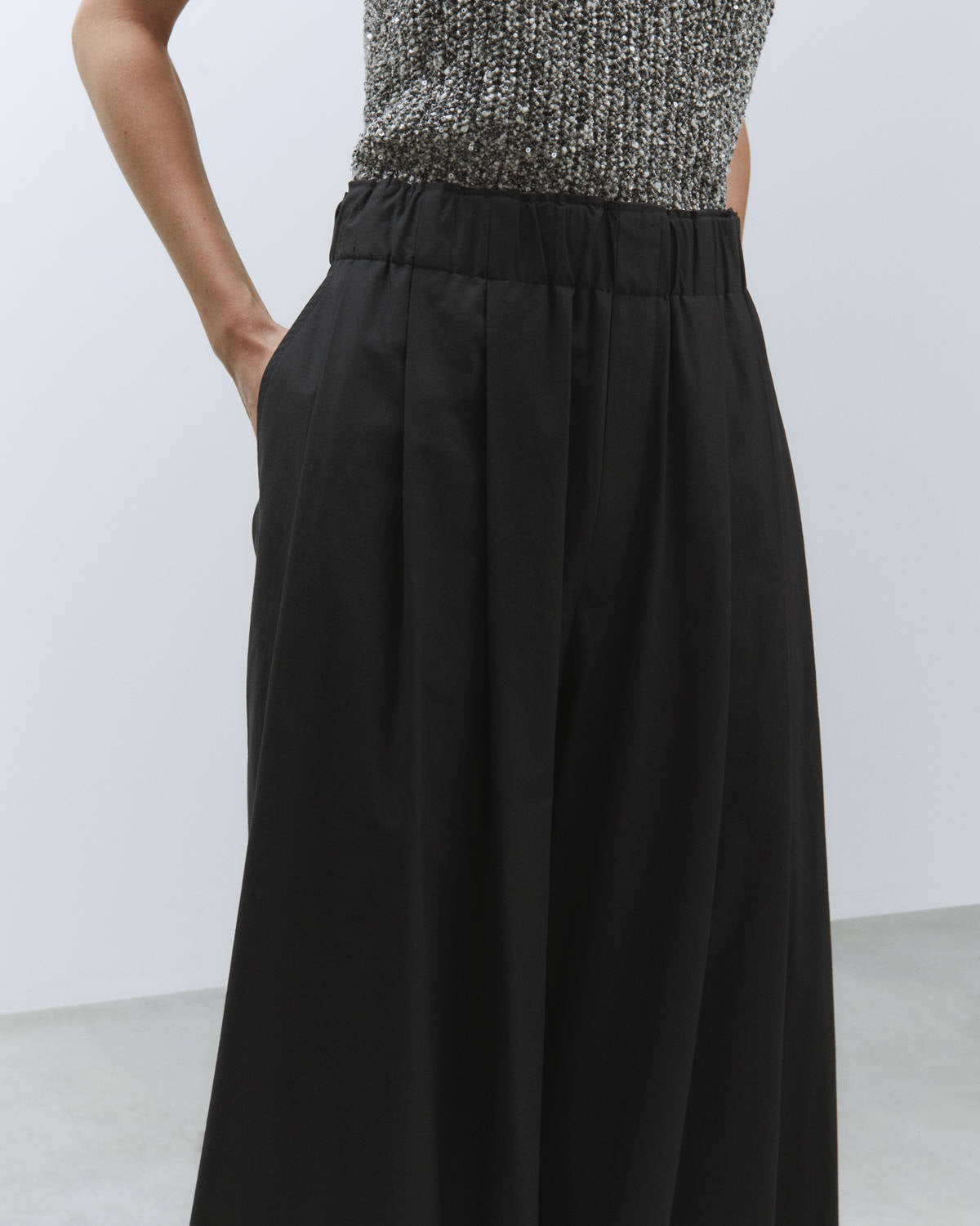 POPLIN WIDE LEG PANTS