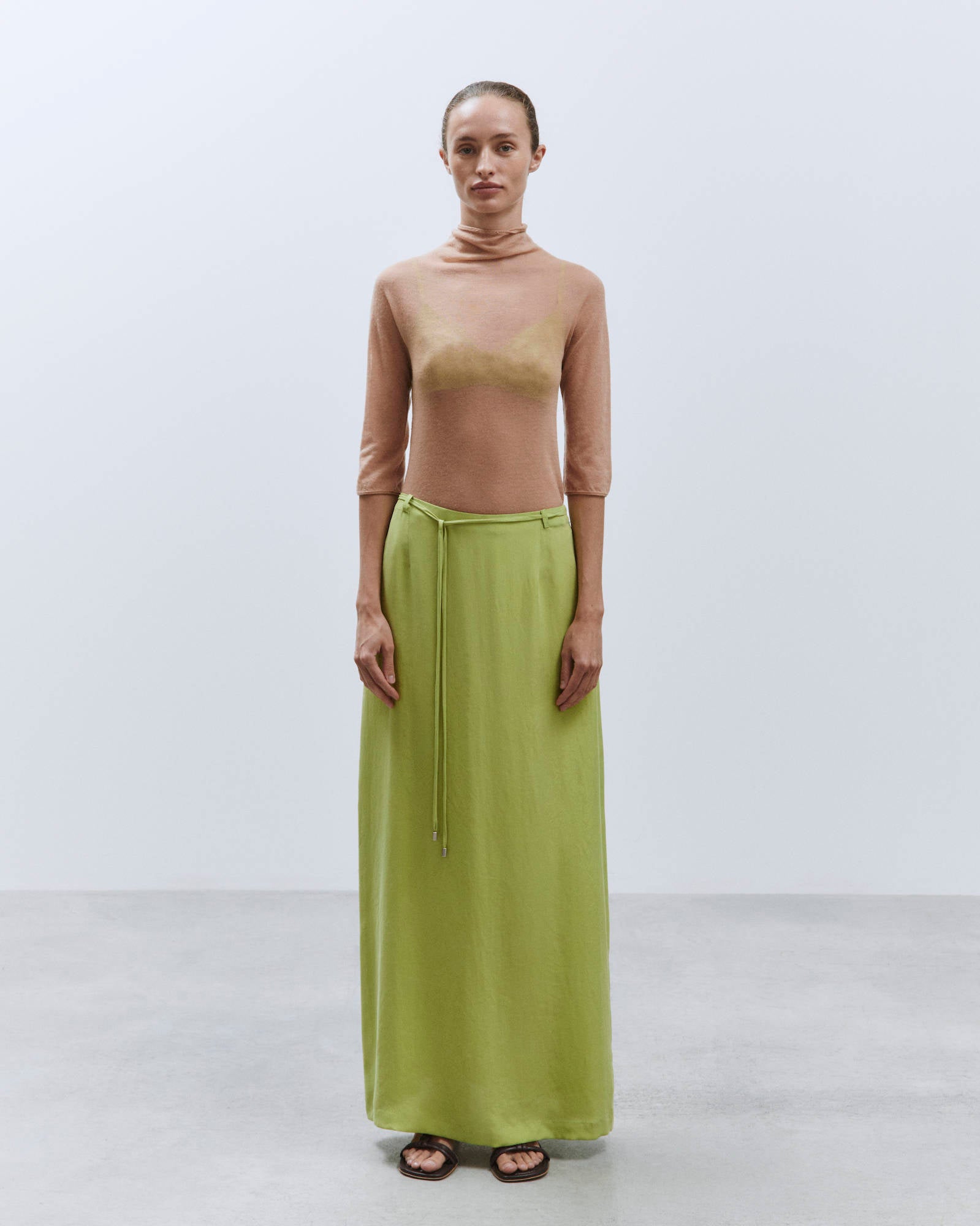 LONG SILK SKIRT Lime