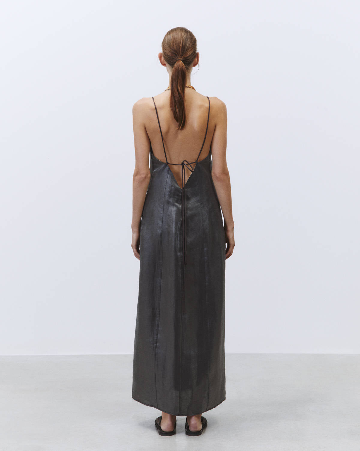 LINEN CHEMISIER DRESS CRYSTAL EFFECT Charcoal