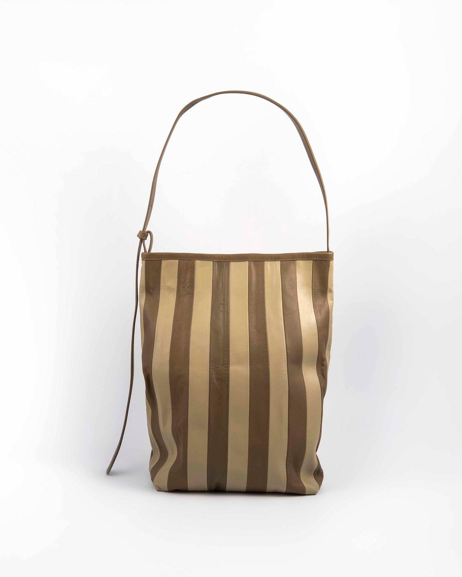 STRIPED LEATHER POUCH BAG