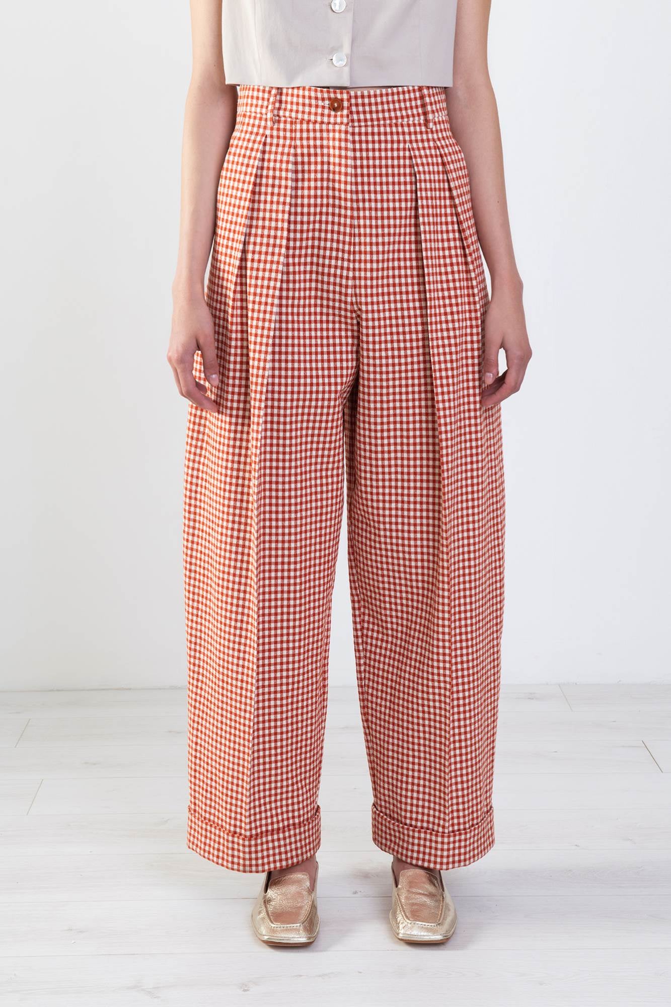 MICRO VICHY TROUSERS WITH TURN UP