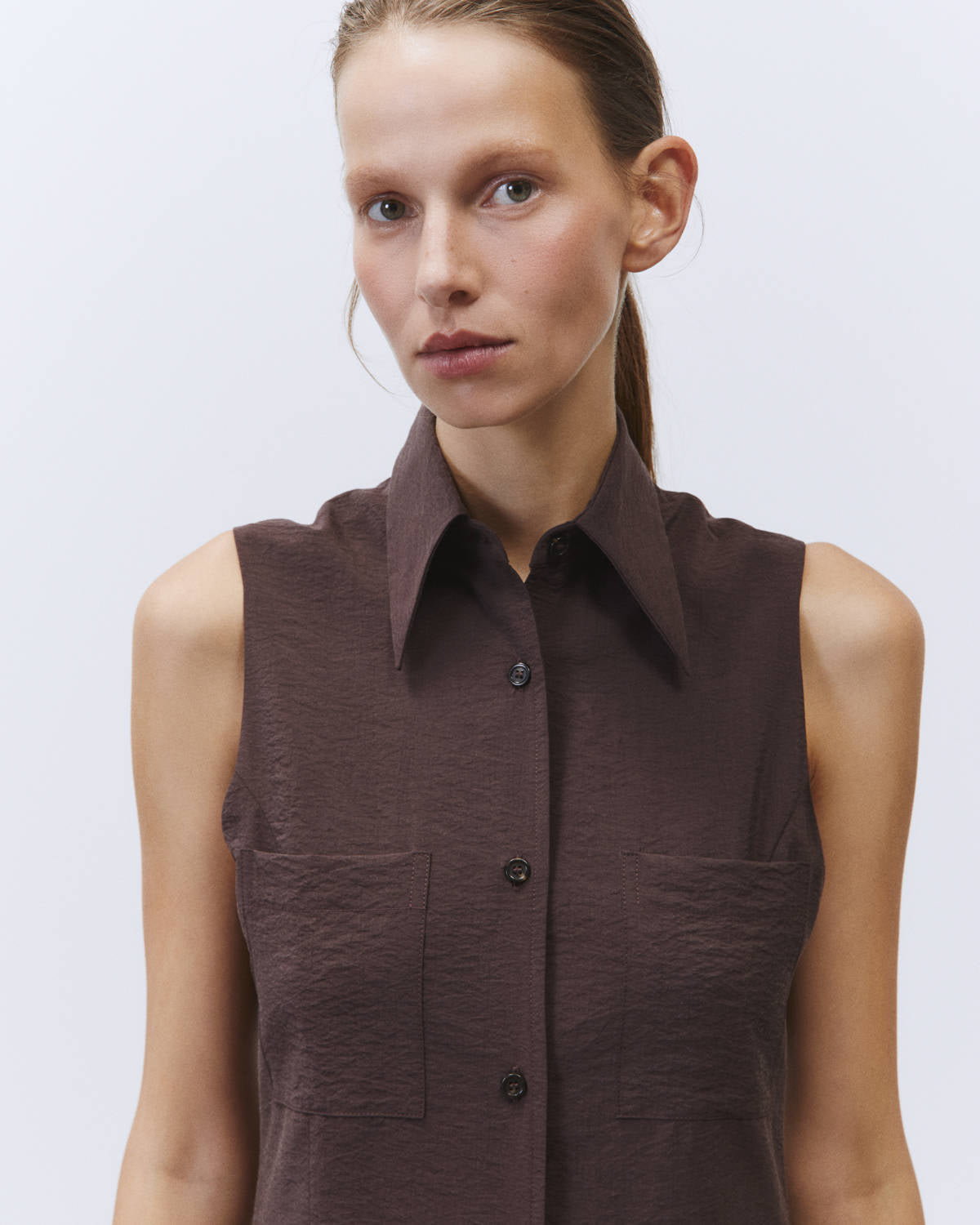 SILK CANVAS CHEMISIER DRESS Eggplant
