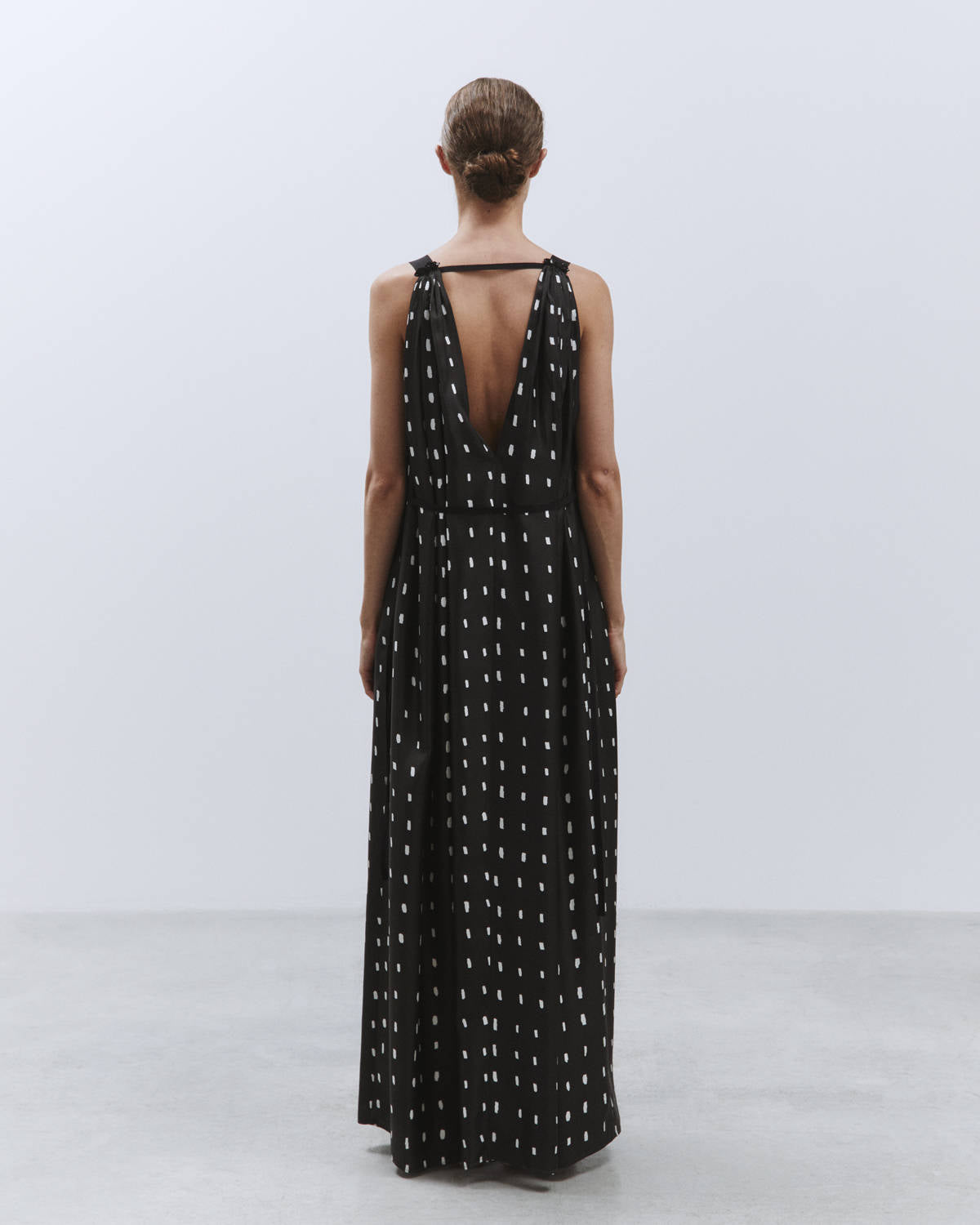 LONG DRESS PRINTED SILK Dots-black