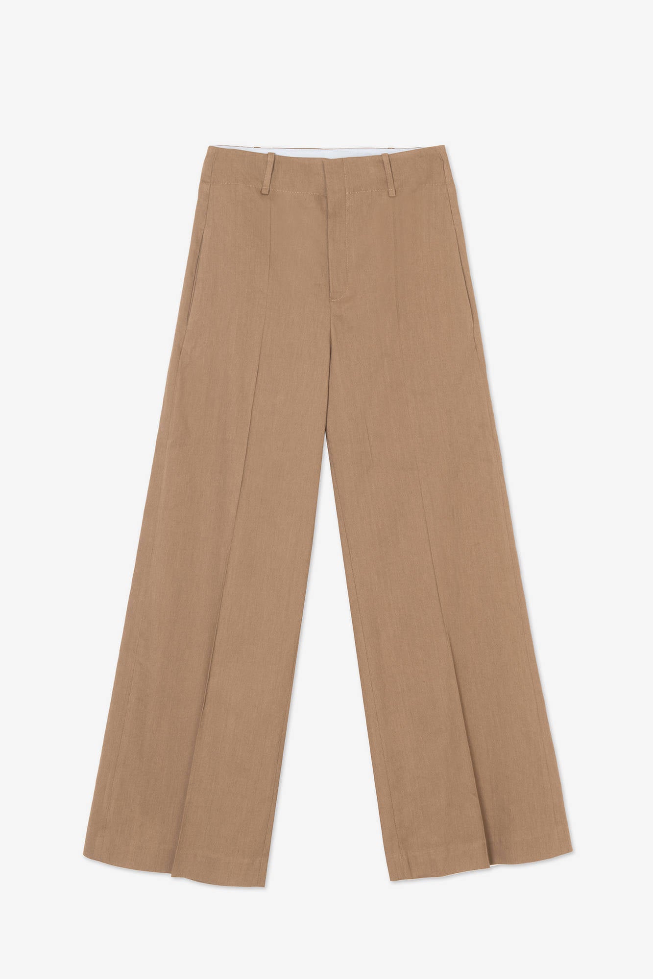 WIDE LEG LINEN STRETCH WALNUT PANTS
