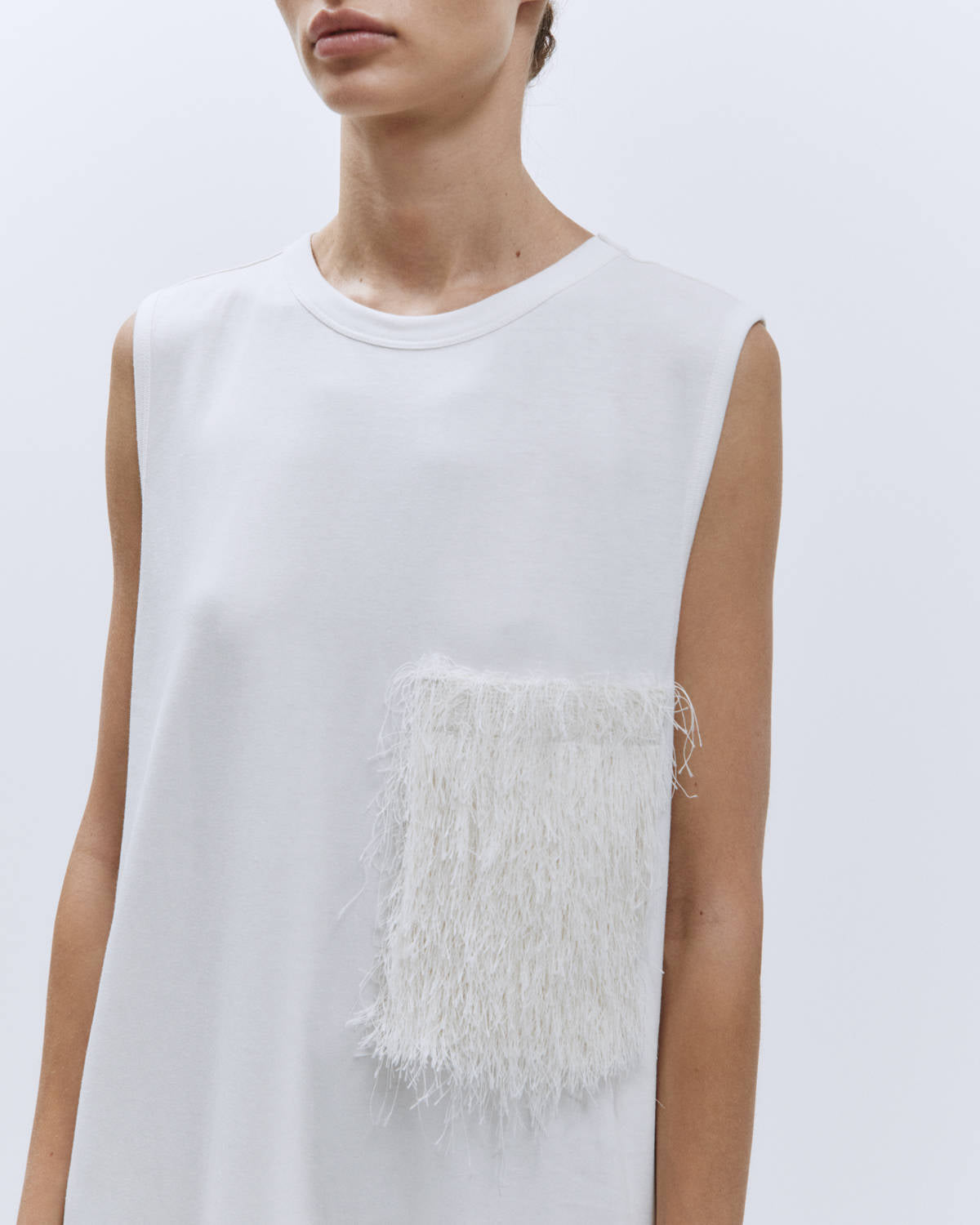 DRESS TANK TOP WITH FRINGE POCKET Milk