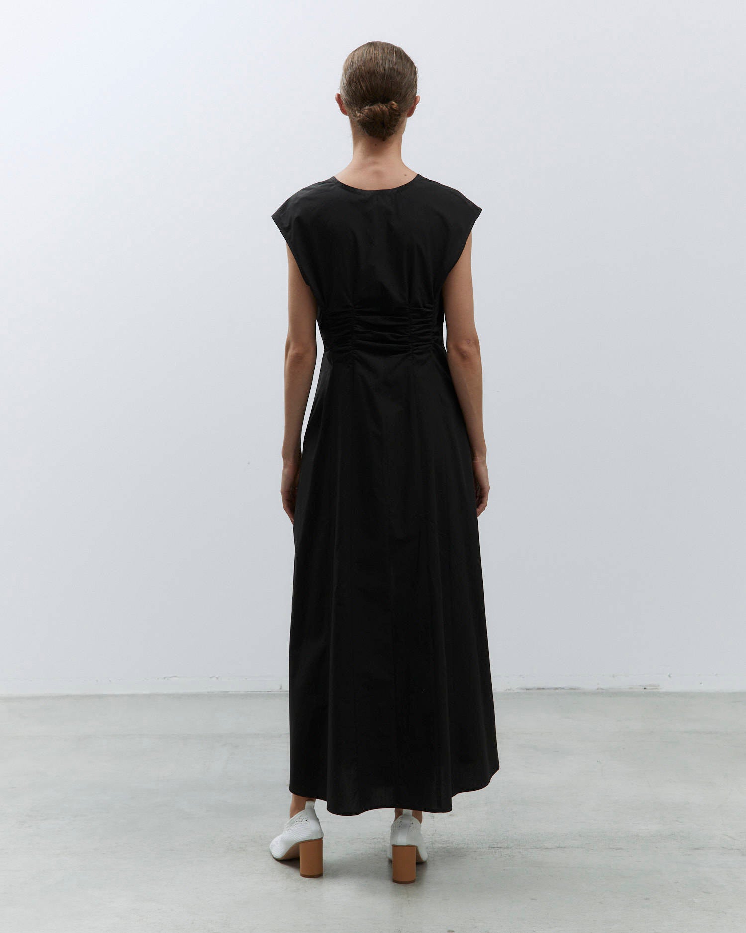 POPLIN DRESS WITH RUFFLED BUST Black