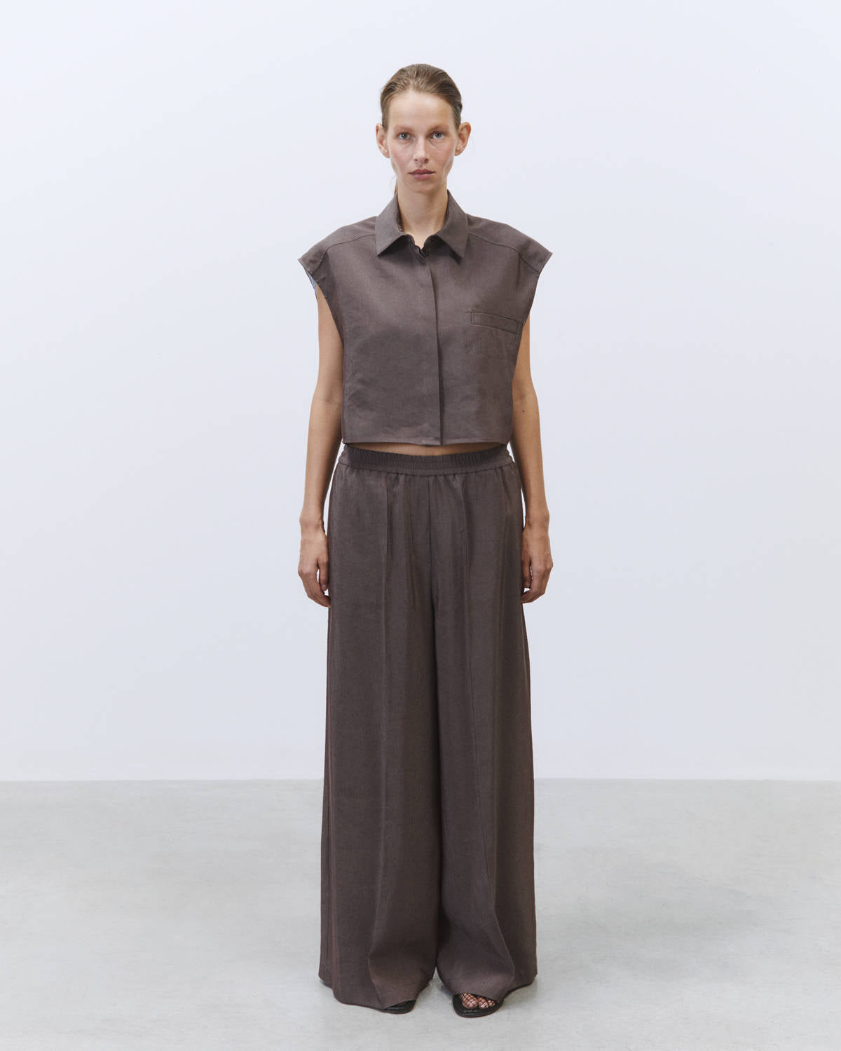 LINEN PANTS WIDE LEG Aubergine