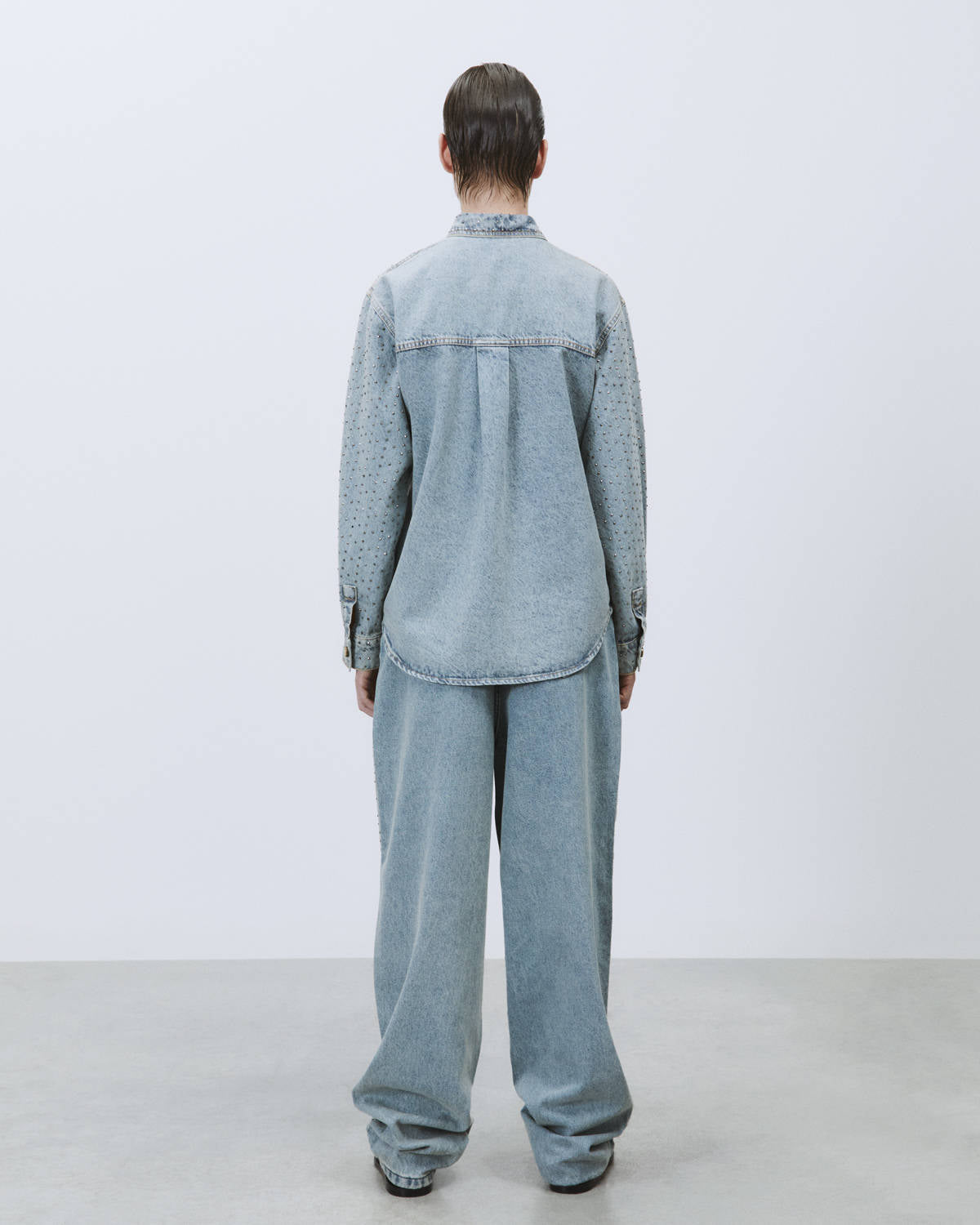 DENIM SHIRT WITH RHINESTONE APPLICATIONS