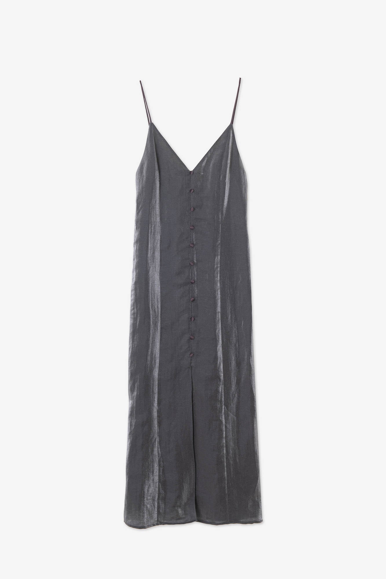 LINEN CHEMISIER DRESS CRYSTAL EFFECT Charcoal