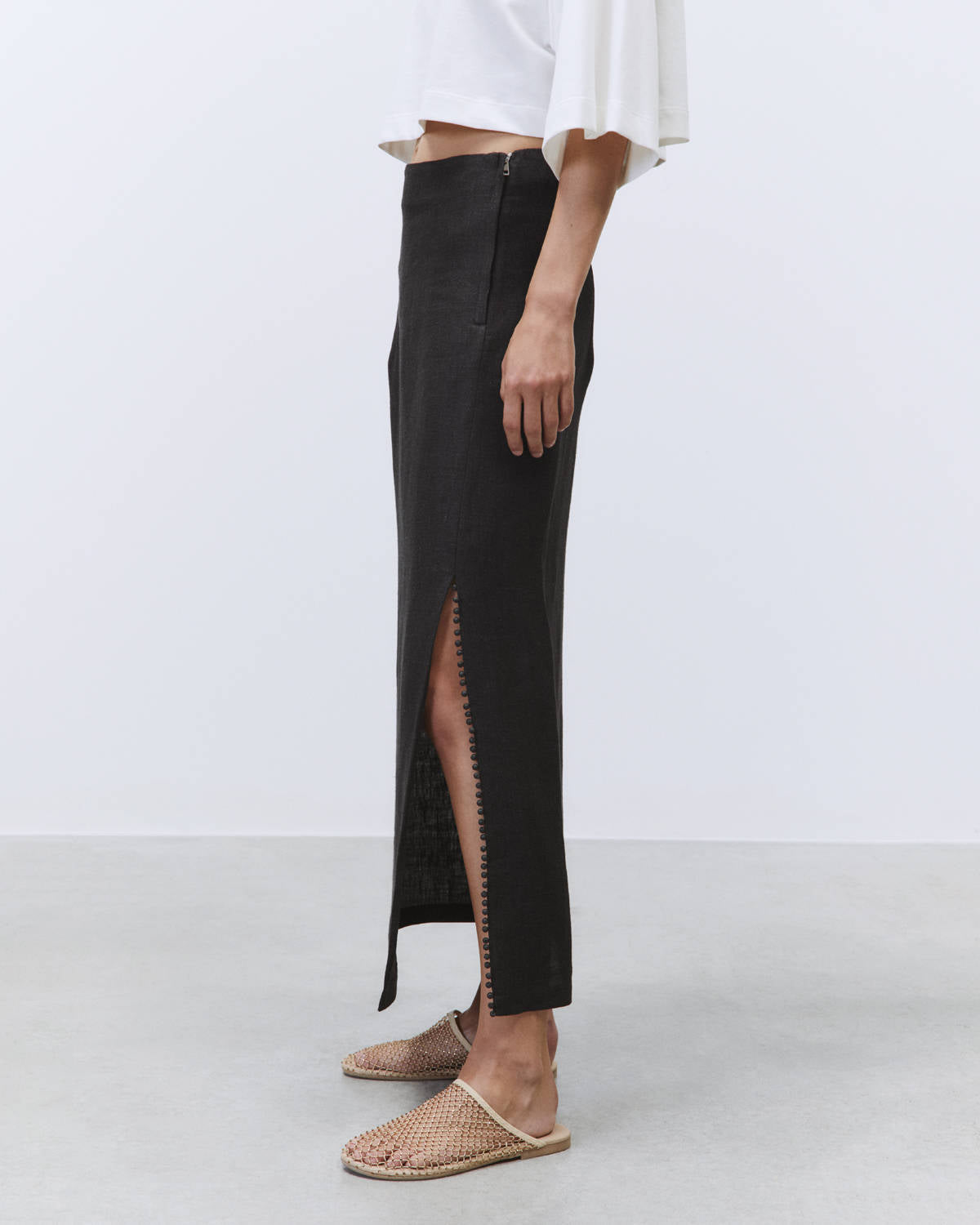 DELAVE' LINEN SKIRT SPLIT ALT Carbon