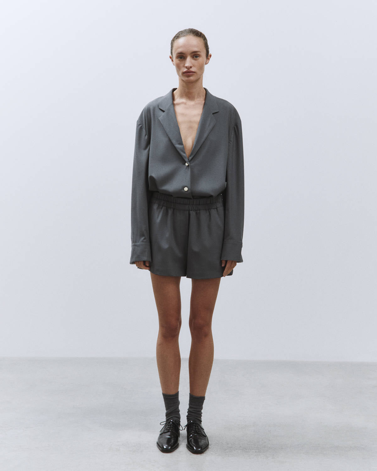 SHORTS WOOL CANVAS Smoke