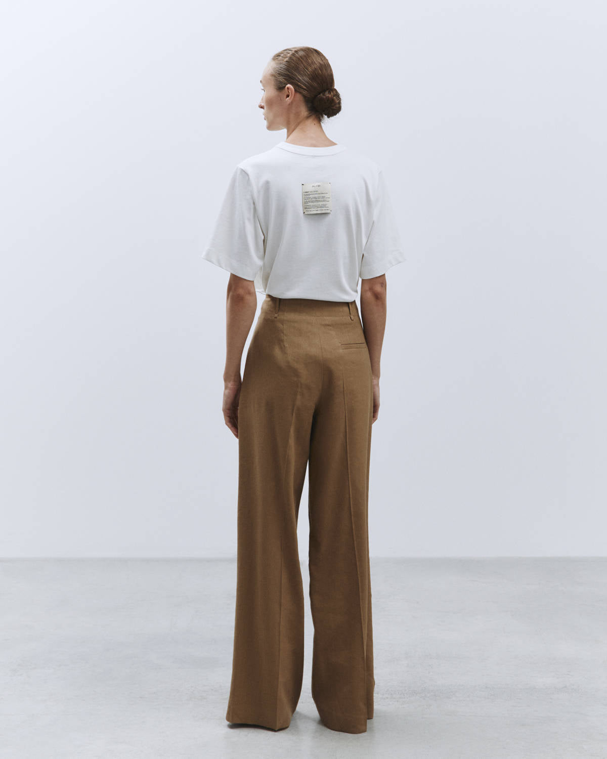 WIDE LEG LINEN STRETCH WALNUT PANTS