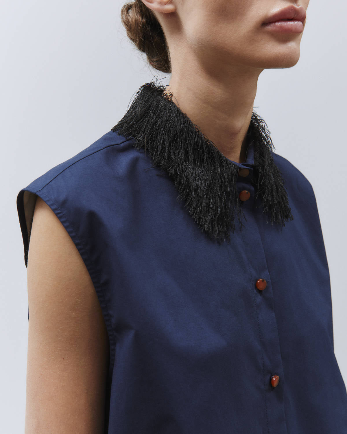 POPLIN SHIRT WITH FRINGE COLLAR