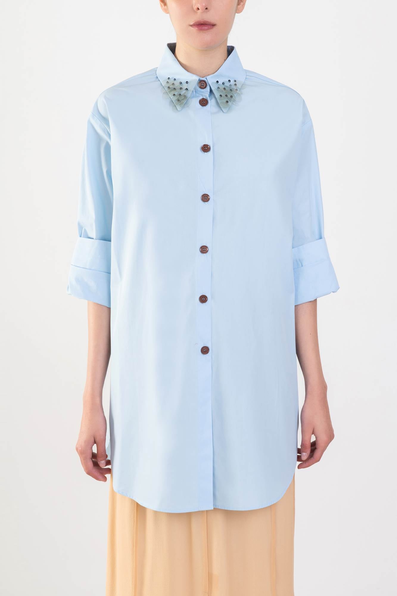 OVERALL SHIRT WITH EMBROIDERED COLLAR