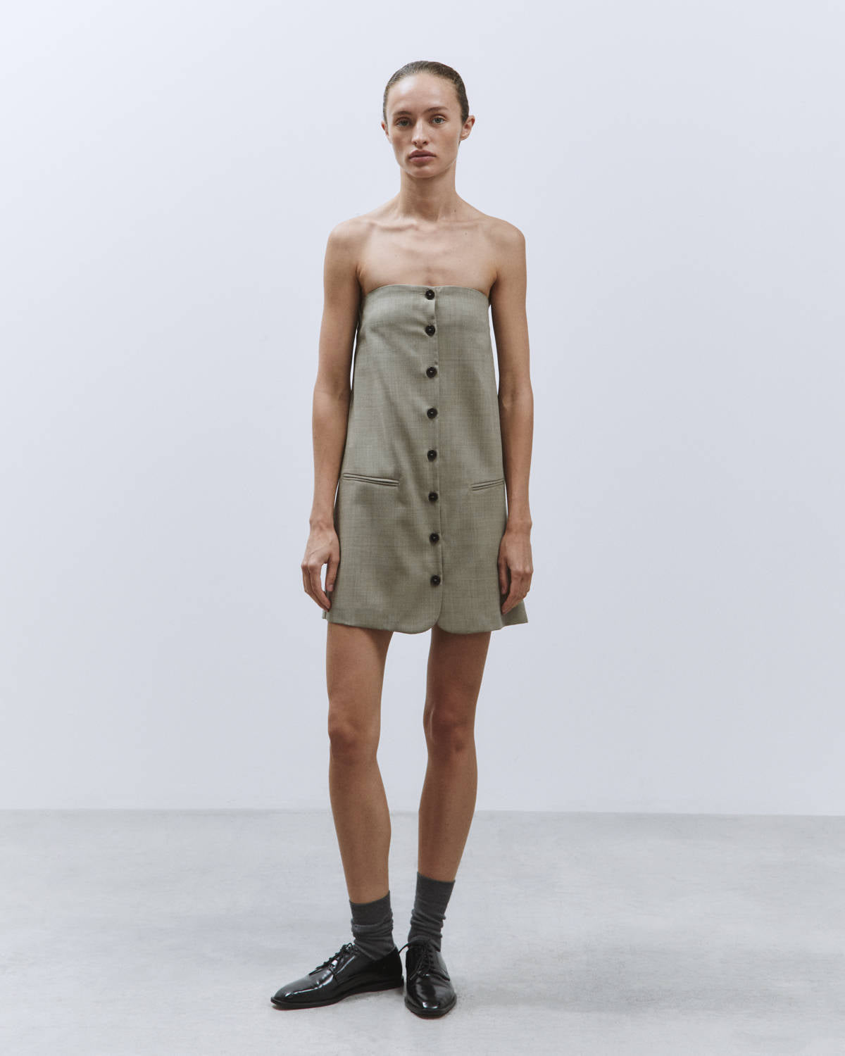 MINI BUSTIER DRESS VIRGIN WOOL Sage