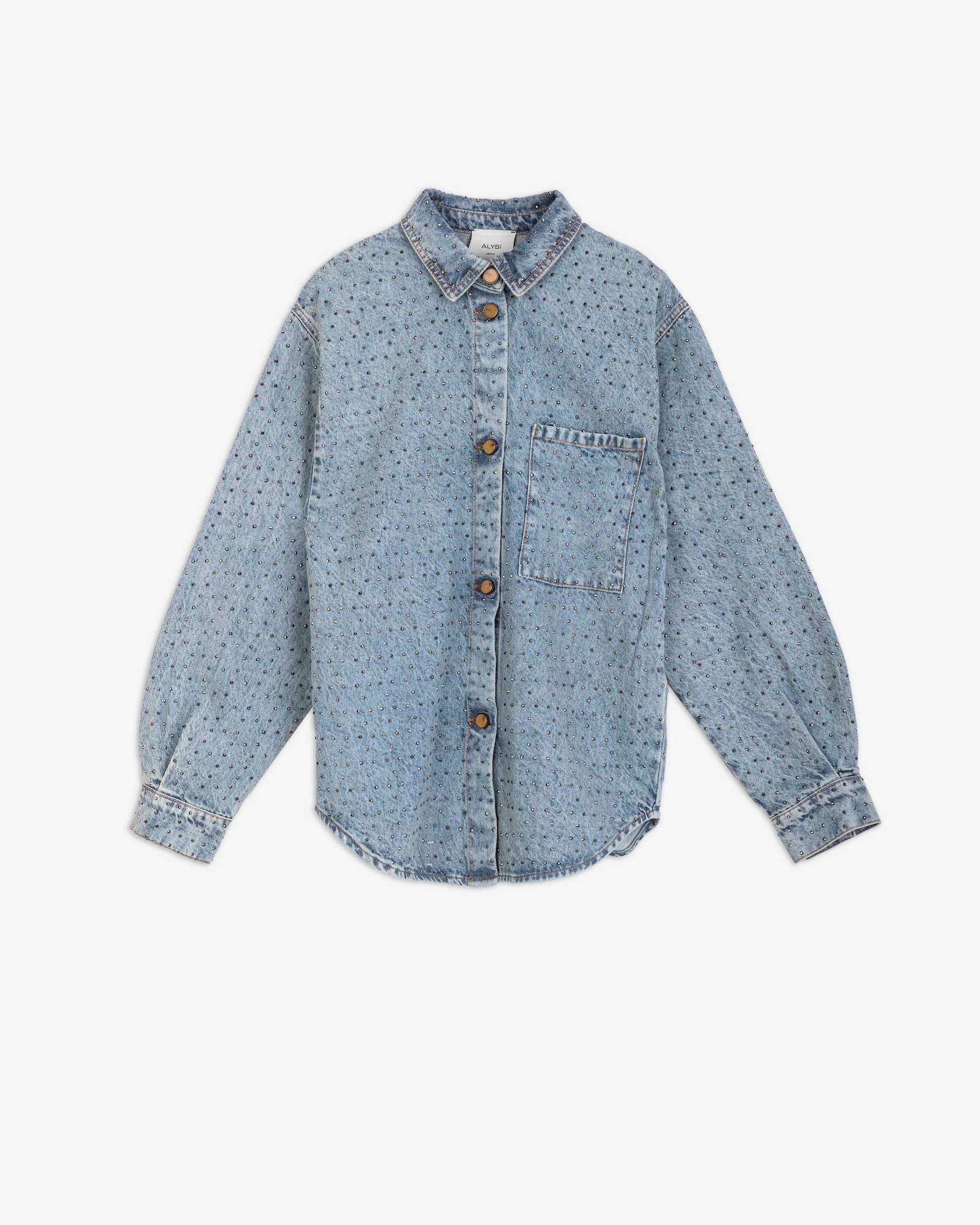 DENIM SHIRT WITH RHINESTONE APPLICATIONS