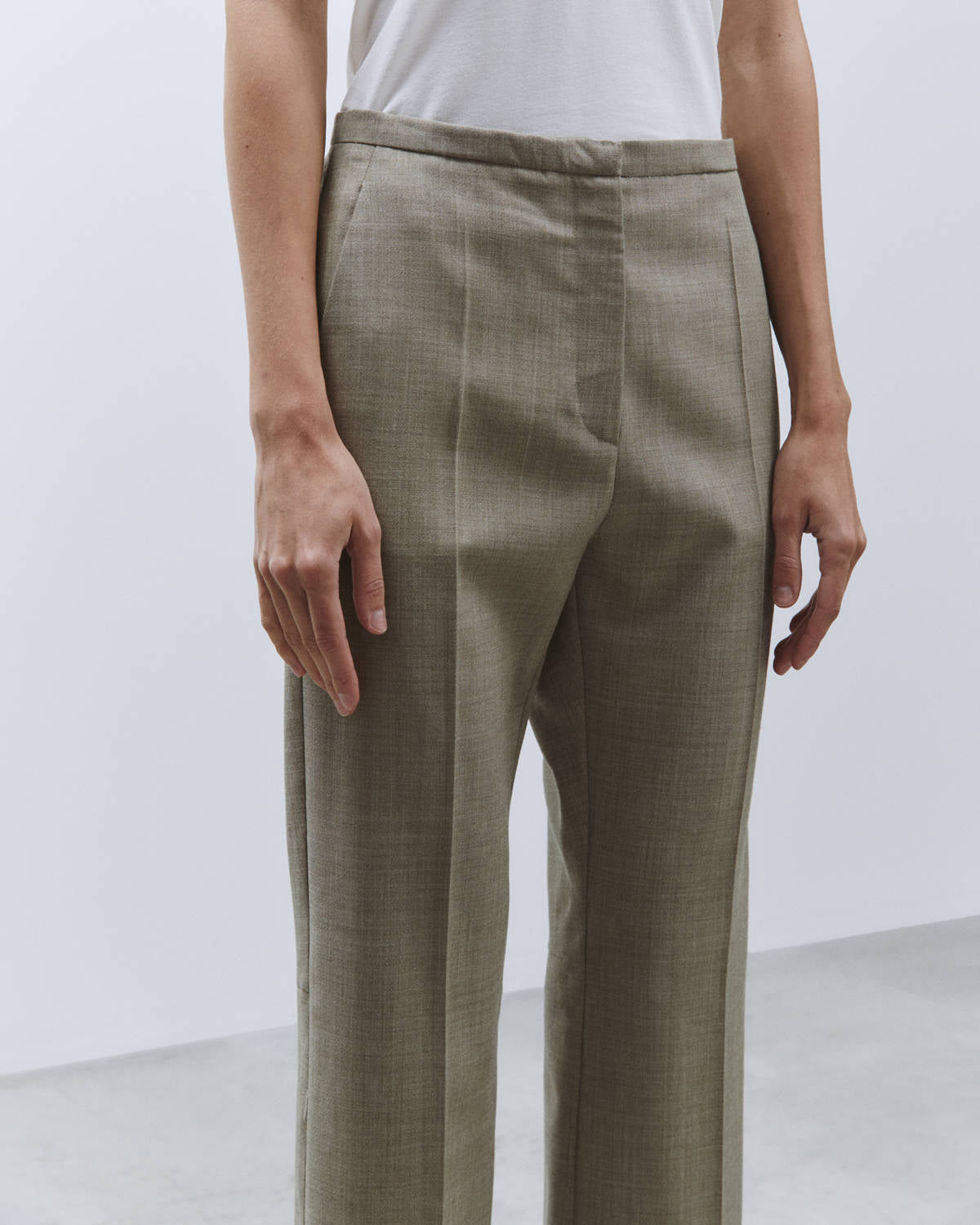 CROPPED VIRGIN WOOL PANTS Sage