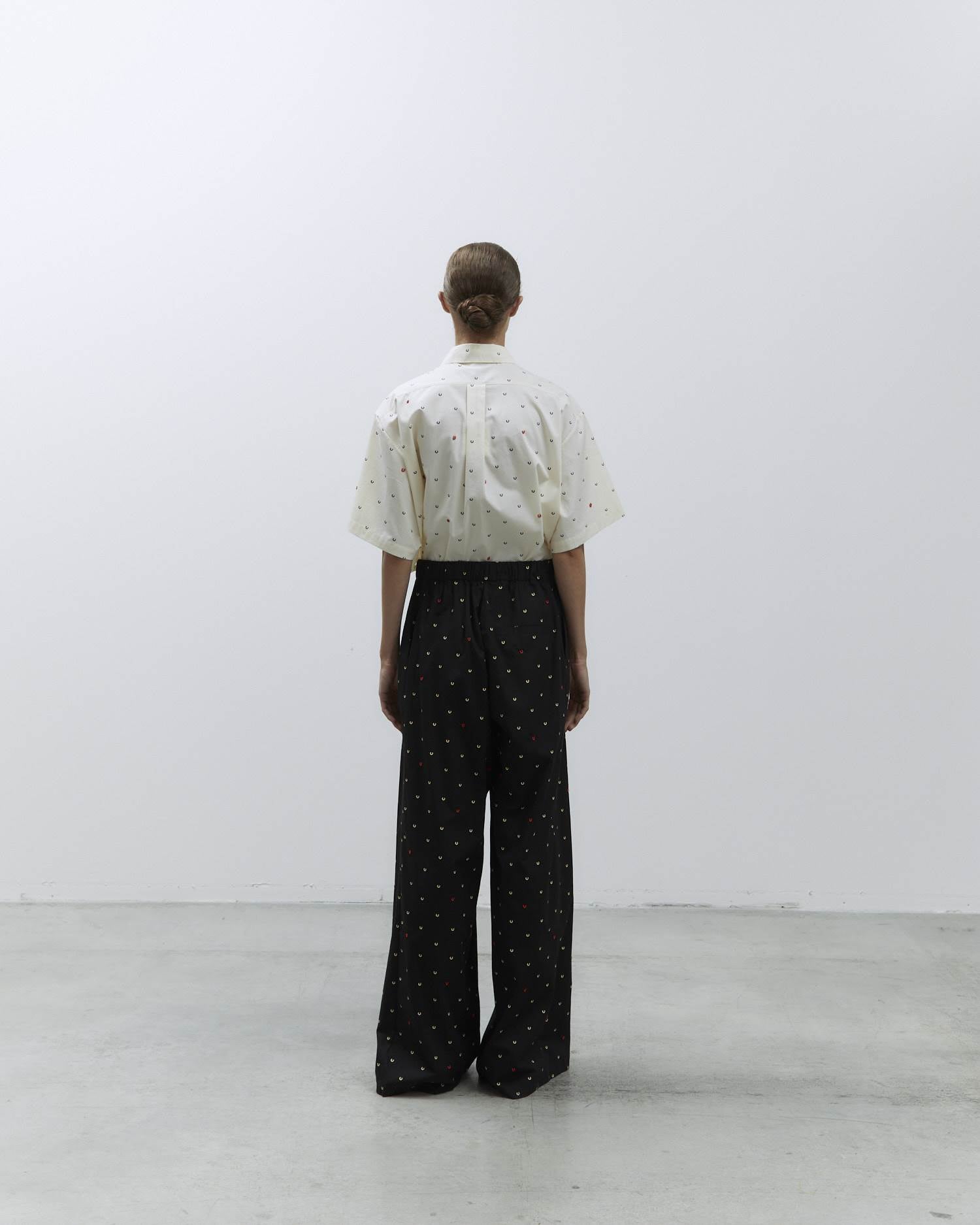 WIDE LEG POPELINE EMBROIDERED PANTS Black