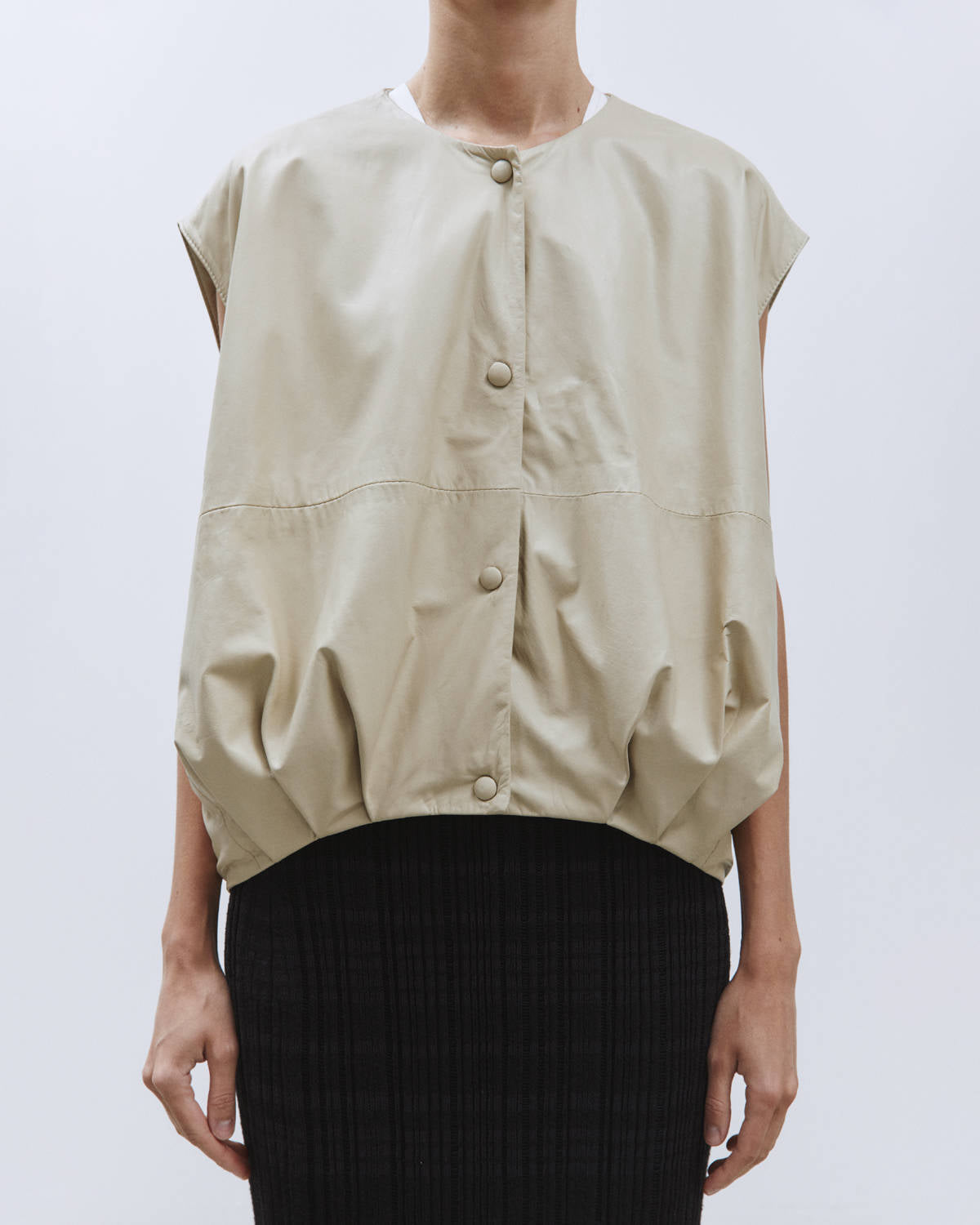Sand LEATHER BOMBER VEST